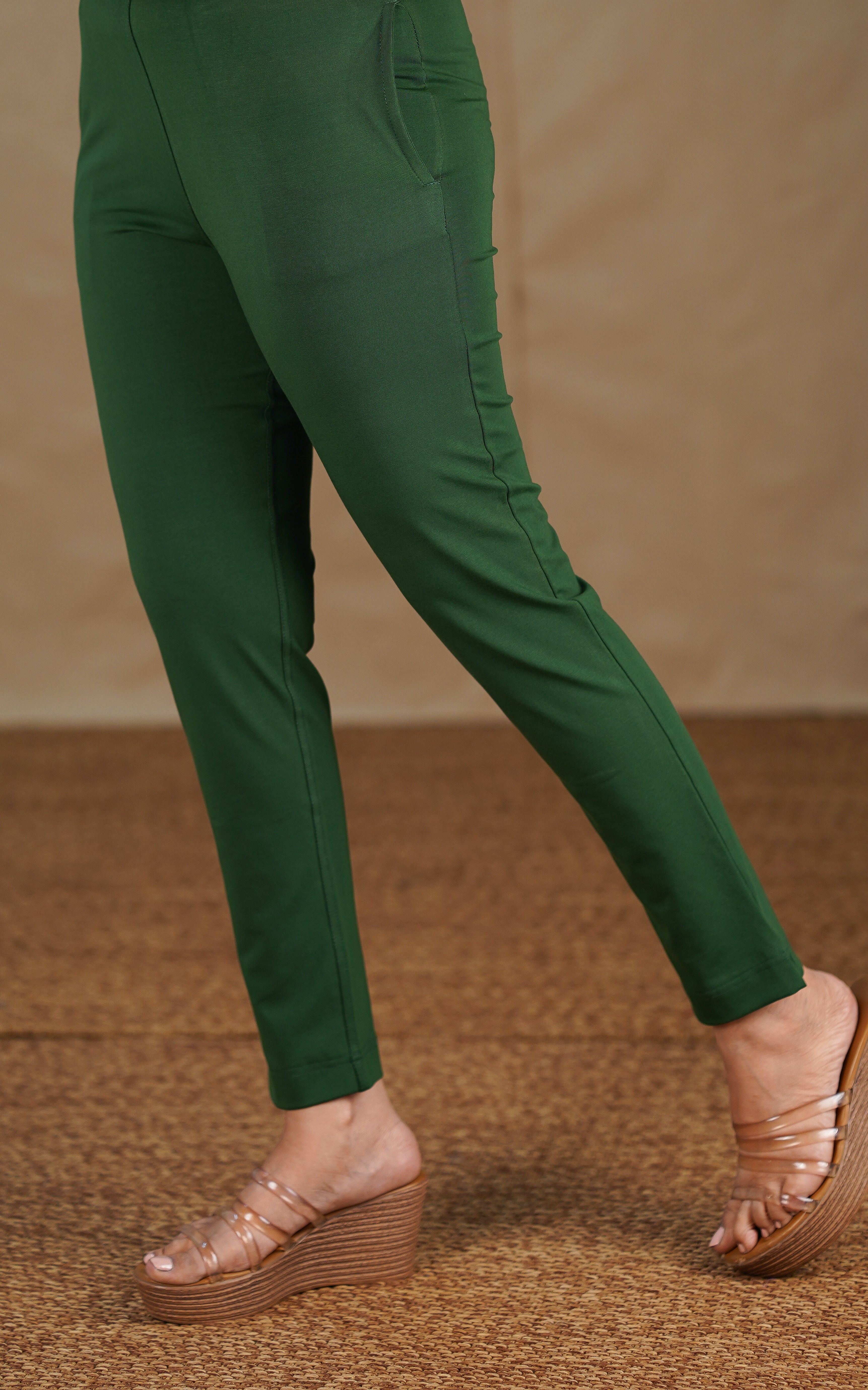 Straight Fit Stretchable Pant Dark Green