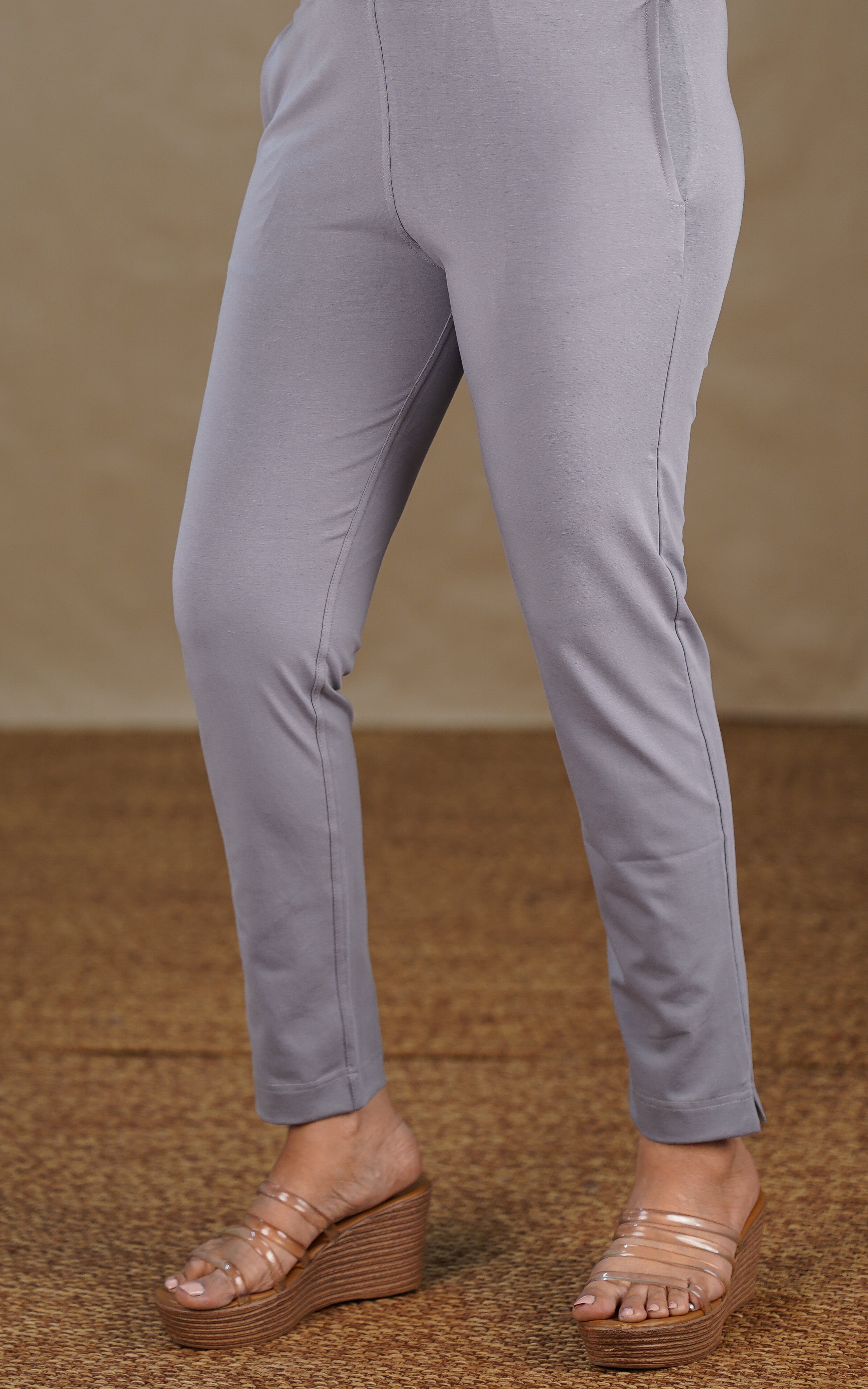 Instore – Grey Straight Fit Stretchable Pant for Women – Cotton Lycra – Mix N Match – Ethnic Wear