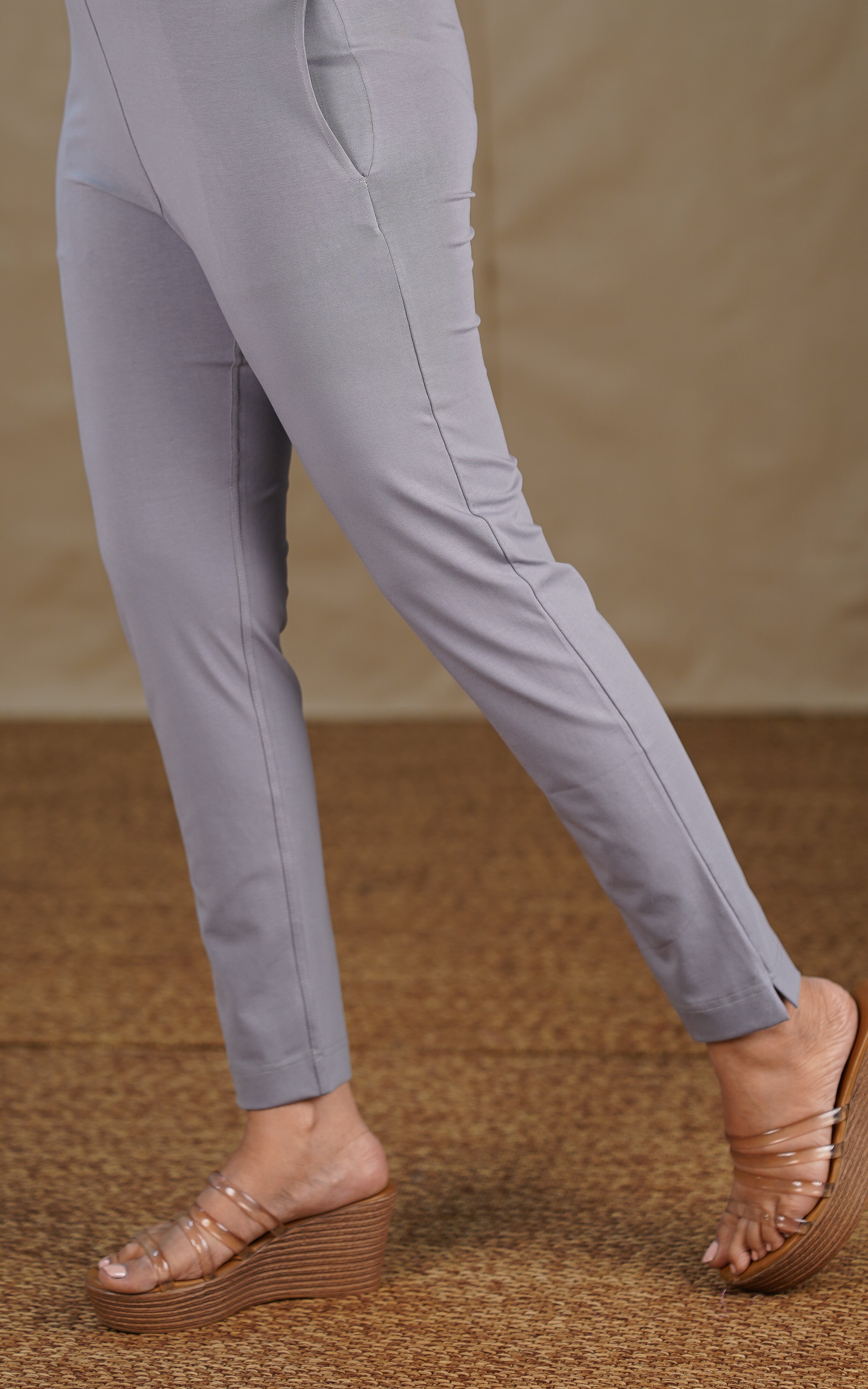 Instore – Grey Straight Fit Stretchable Pant for Women – Cotton Lycra – Mix N Match – Ethnic Wear