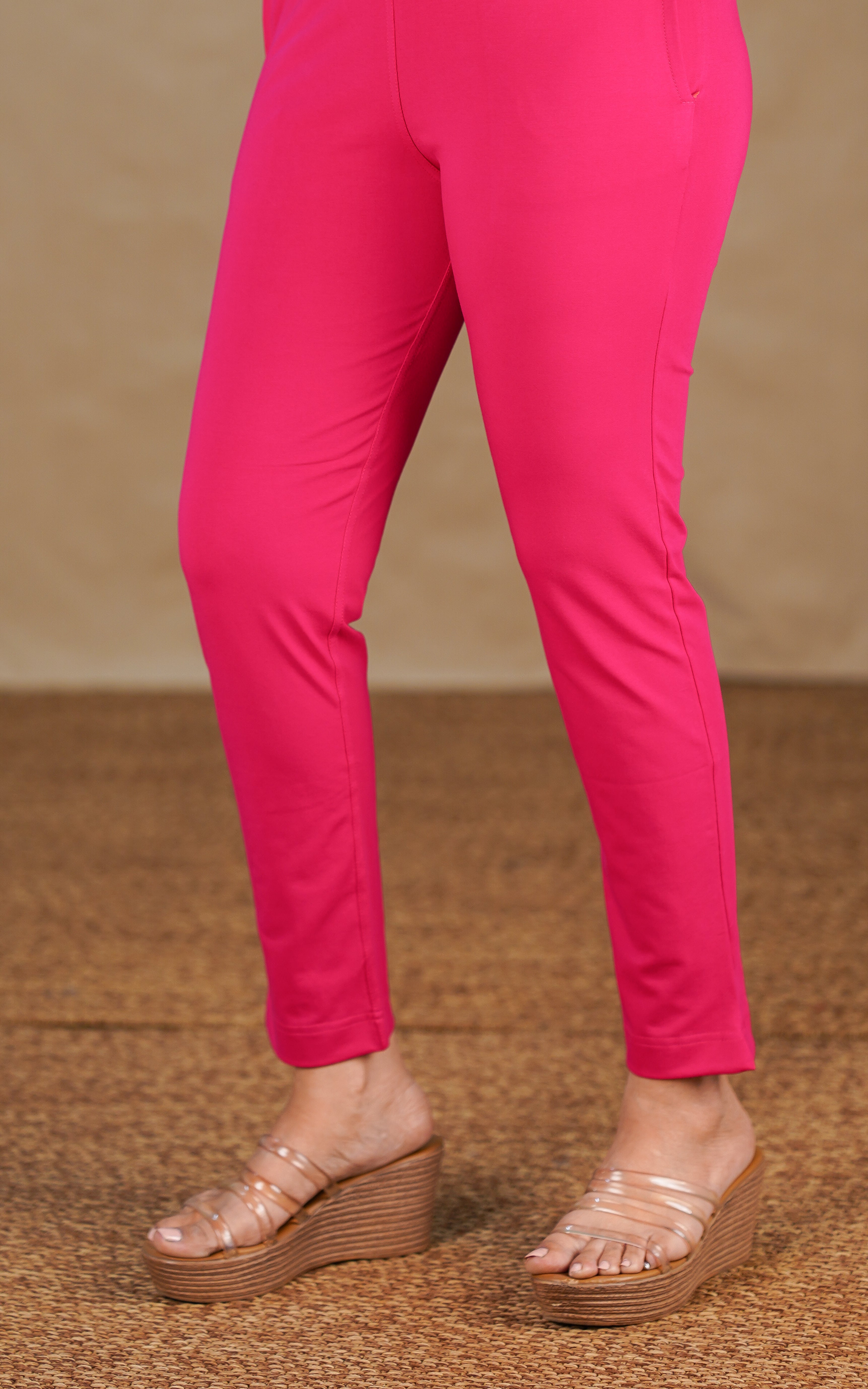 Straight Fit Stretchable Pant Rani Pink