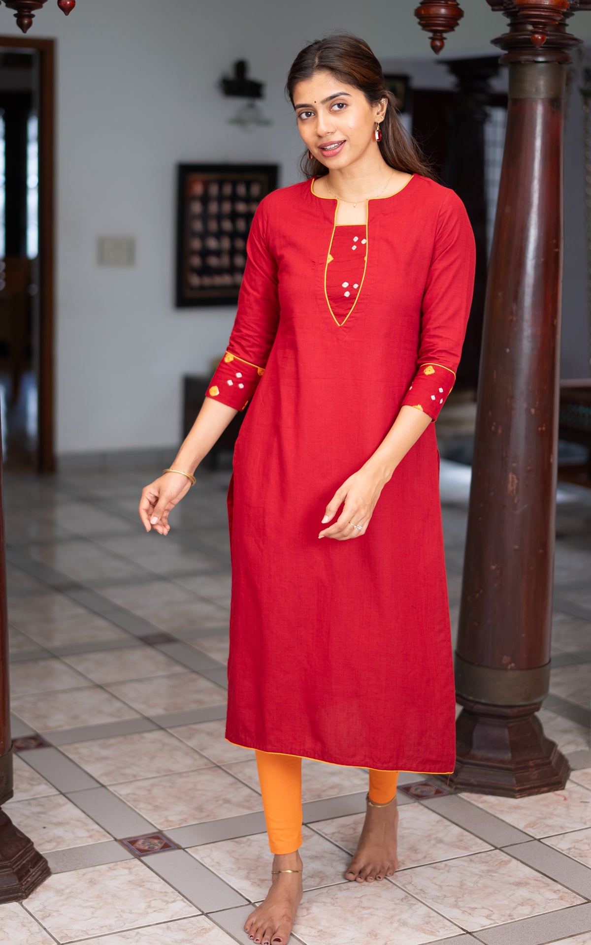 Red Cotton Festive Collection Kurti for Women