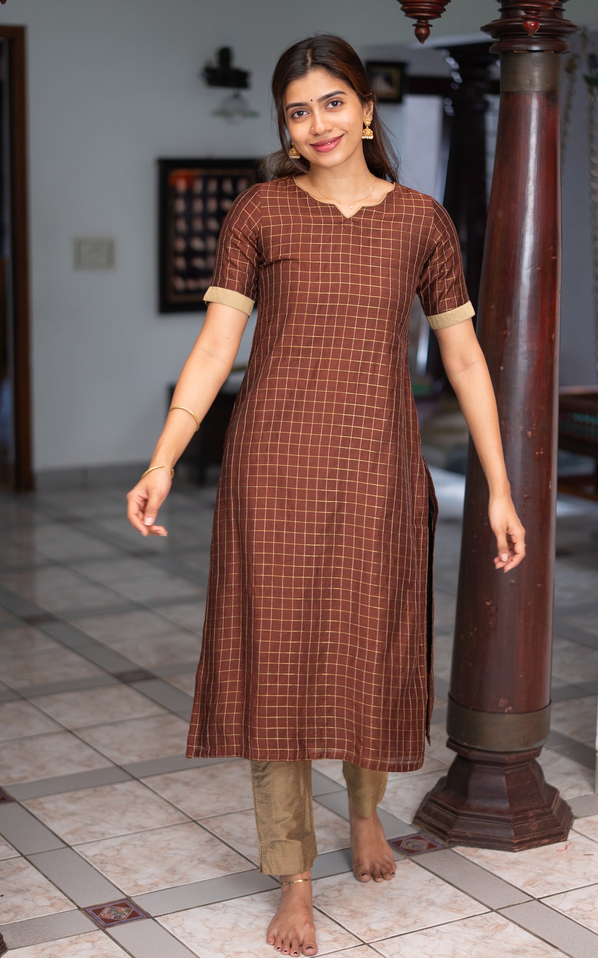 Instore – Brown Dharmika Kurti Set for Women – Cotton – Casual Wear – Ethnic Wear