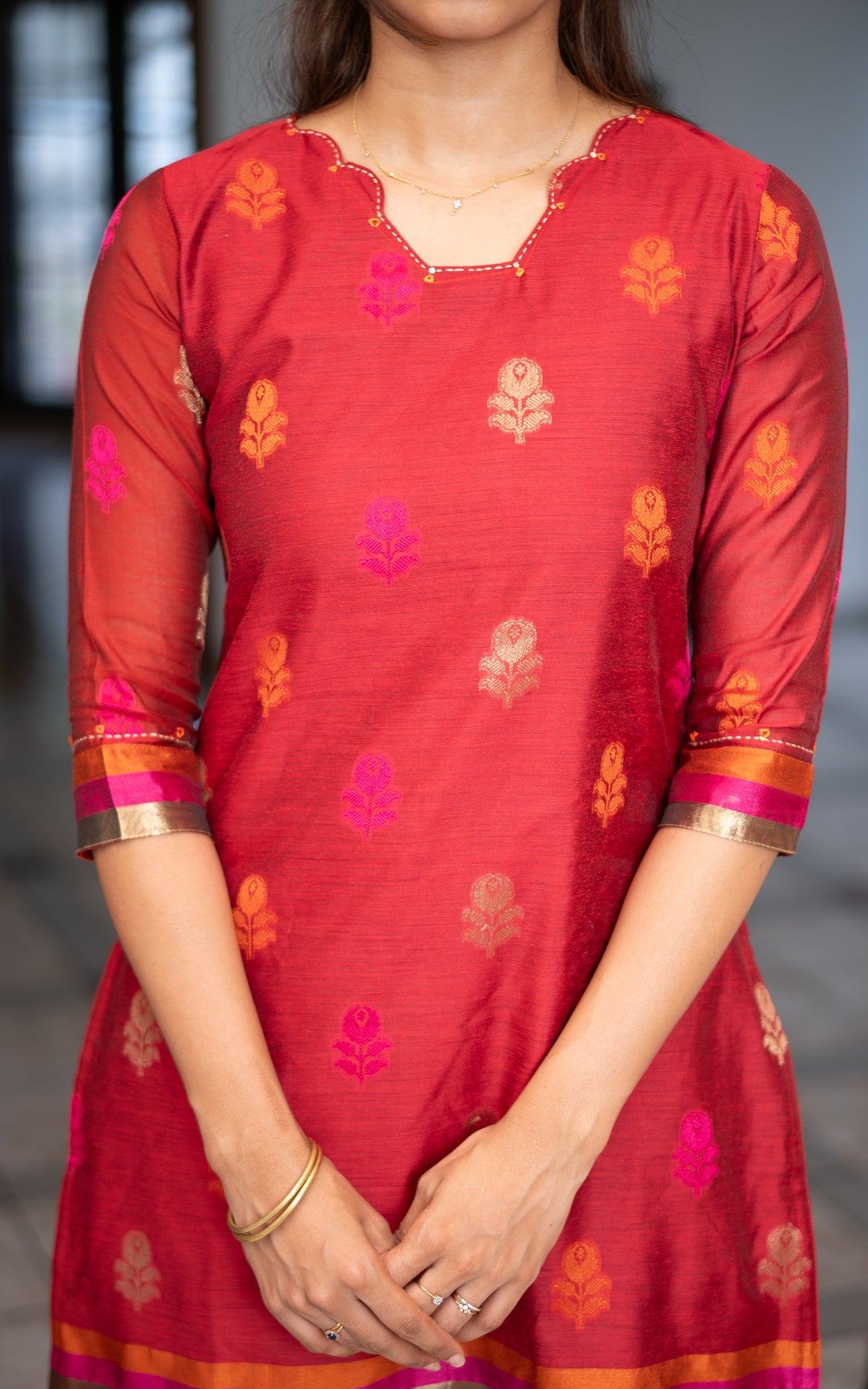 Red Art Silk Special Occasion Kurti with Dupatta for Women