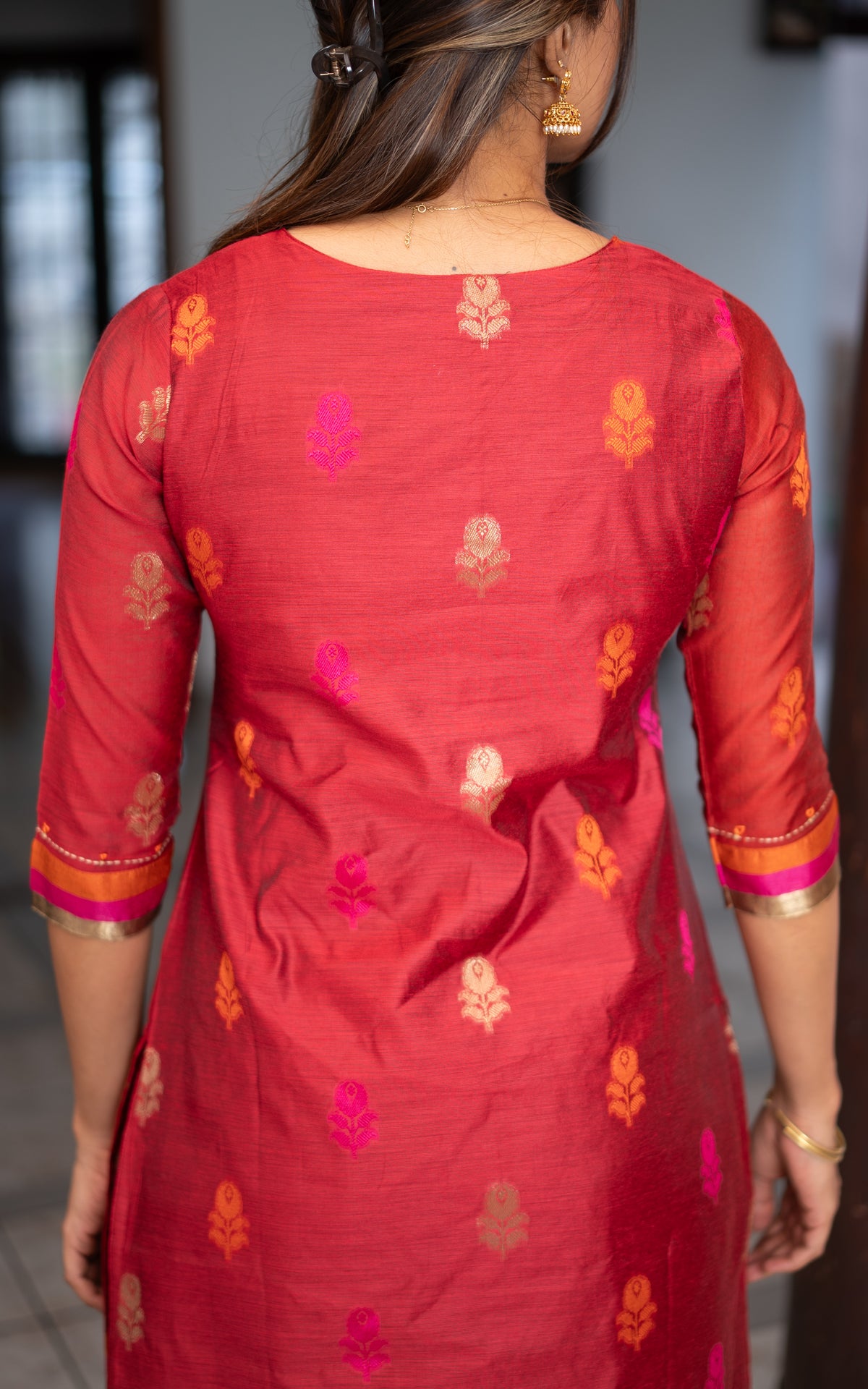 Red Art Silk Elegant Celebration Wear Kurti with Dupatta for Women