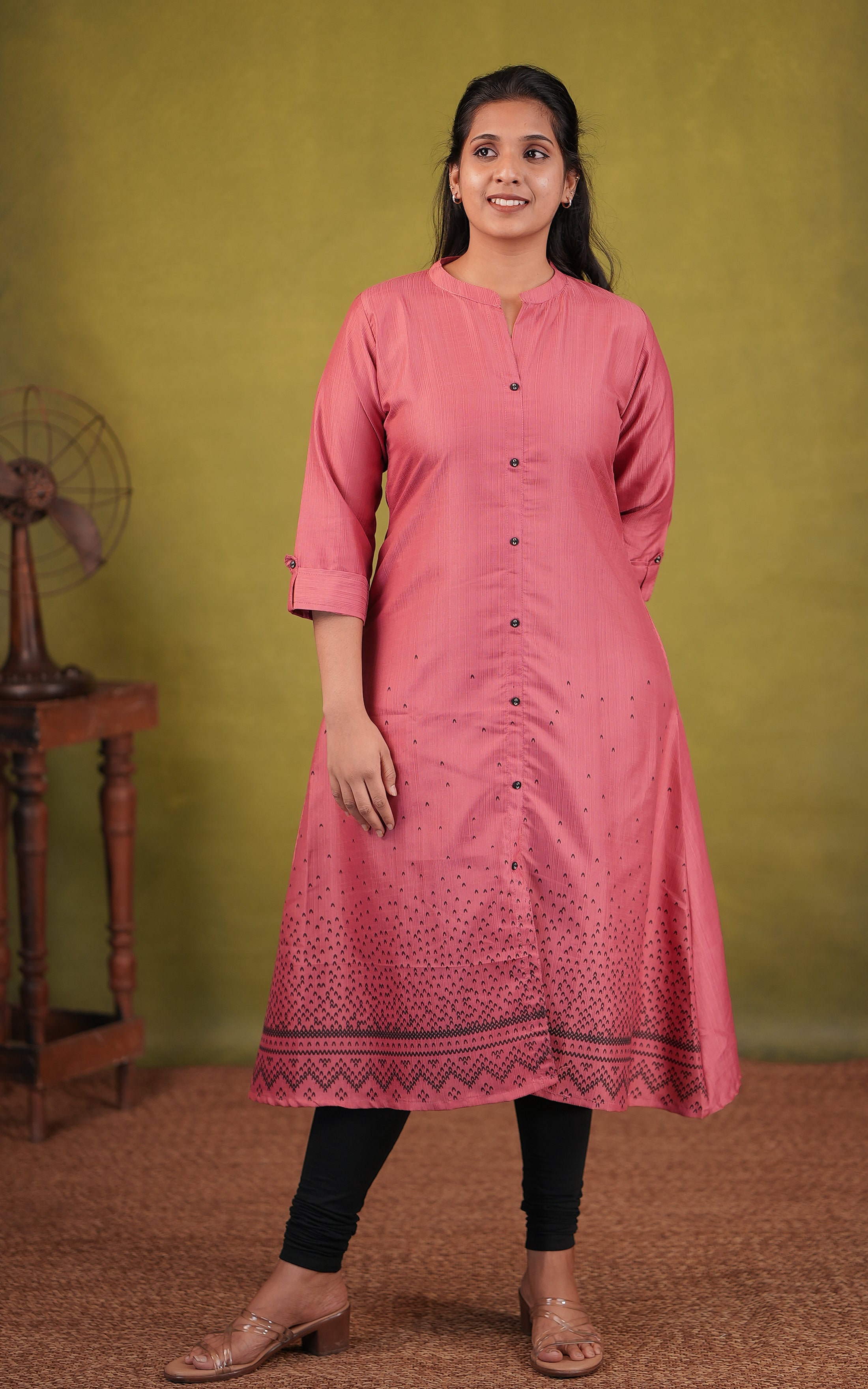 Instore – Pink Isaimazhai Kurti for Women – Semi Silk – Indian Ethnic Wear