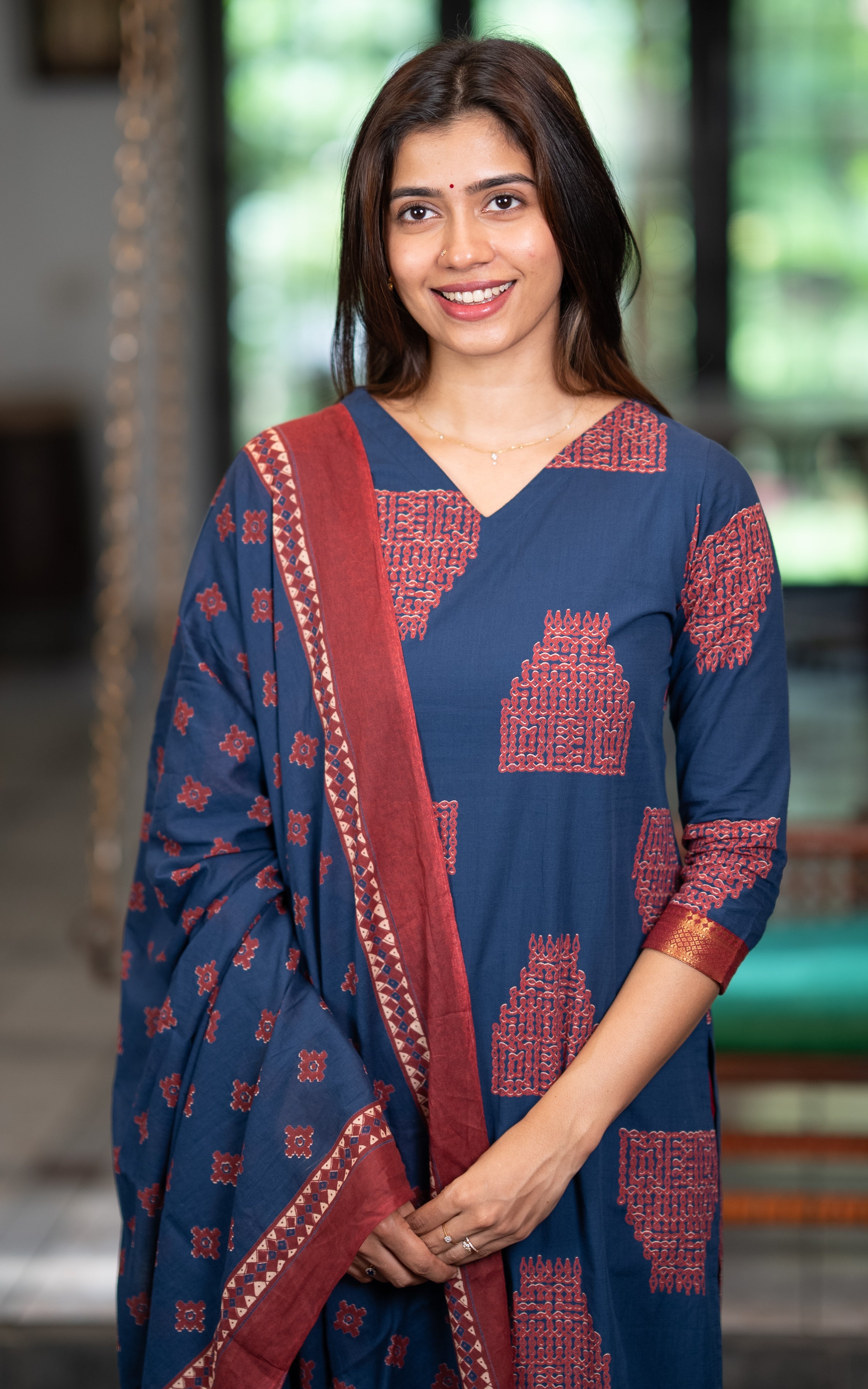 Blue Cotton Casual Wear Kurti with Dupatta for Women