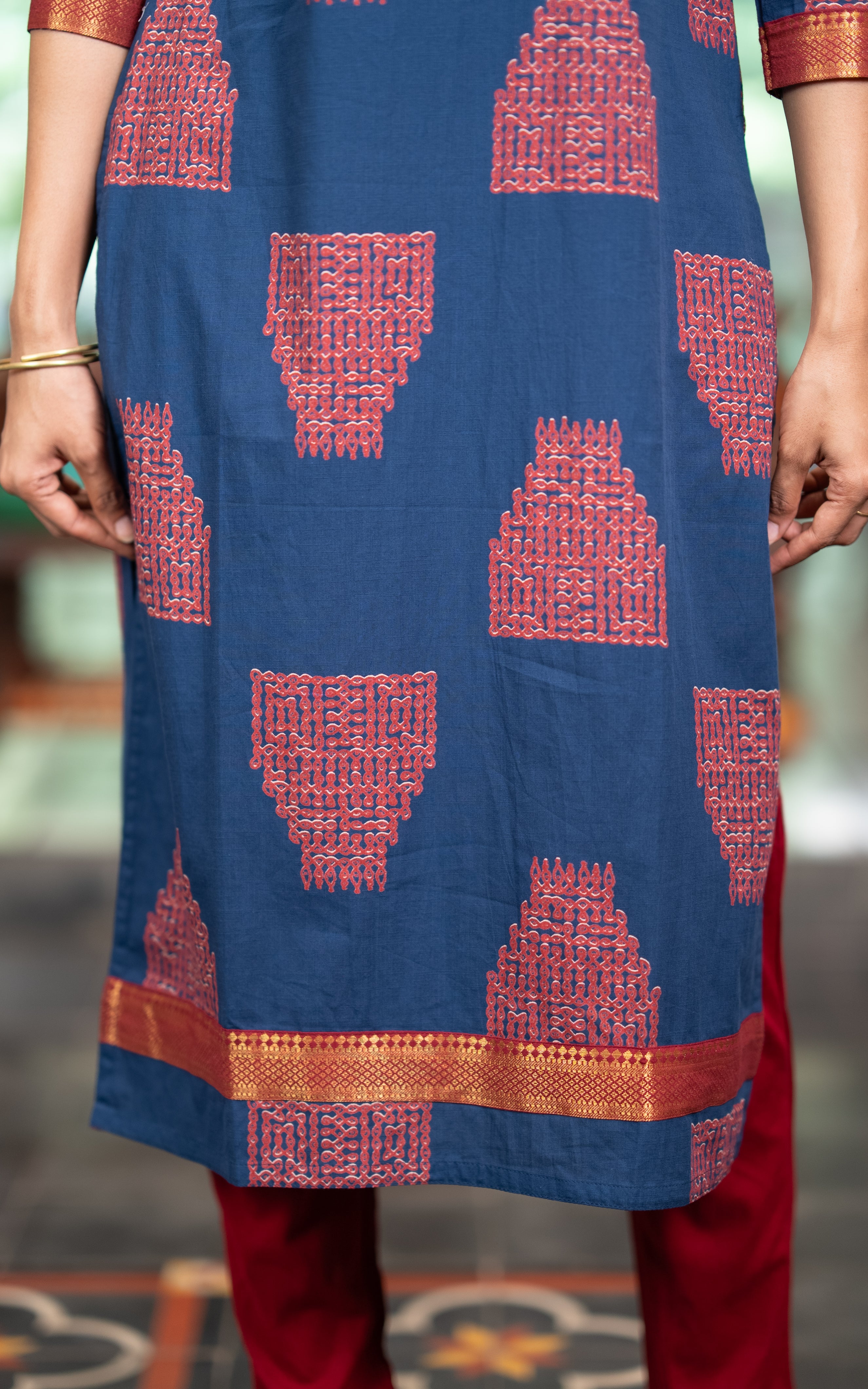 Blue Cotton Traditional Kurti with Dupatta for Women