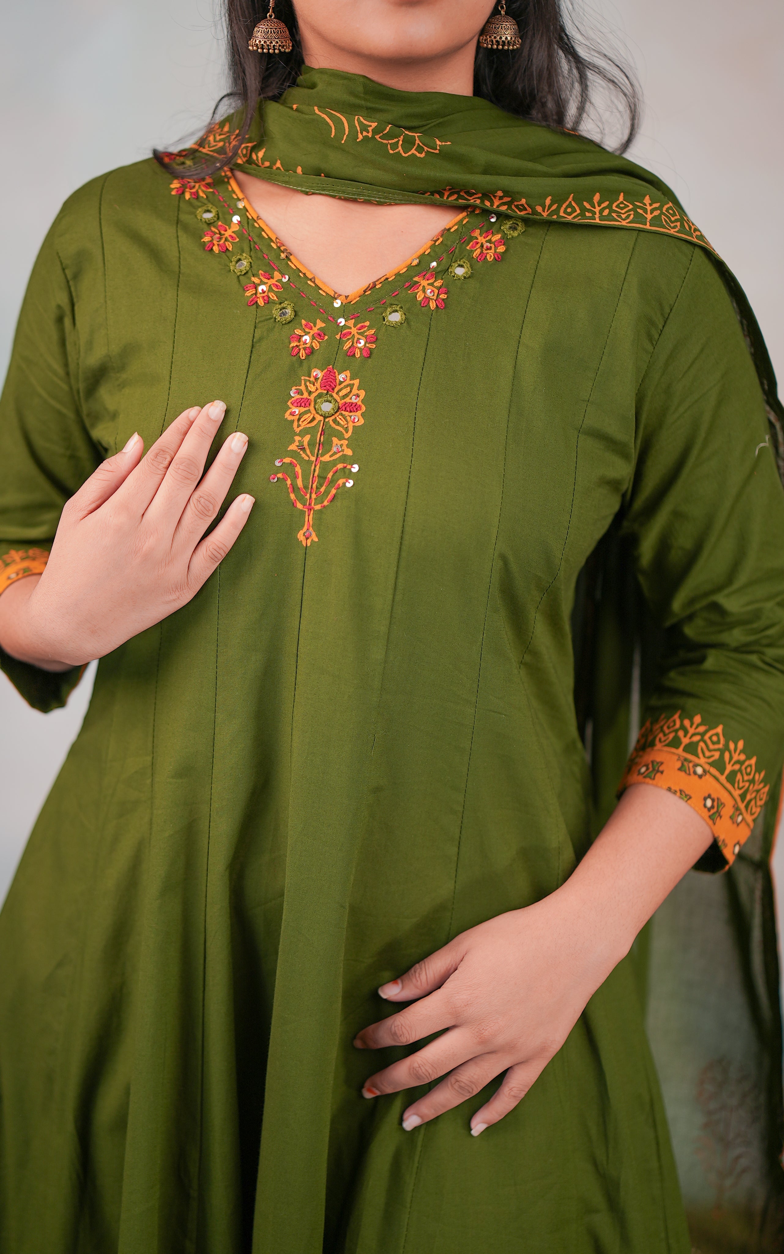 three fourth sleeve cotton kurti set for women