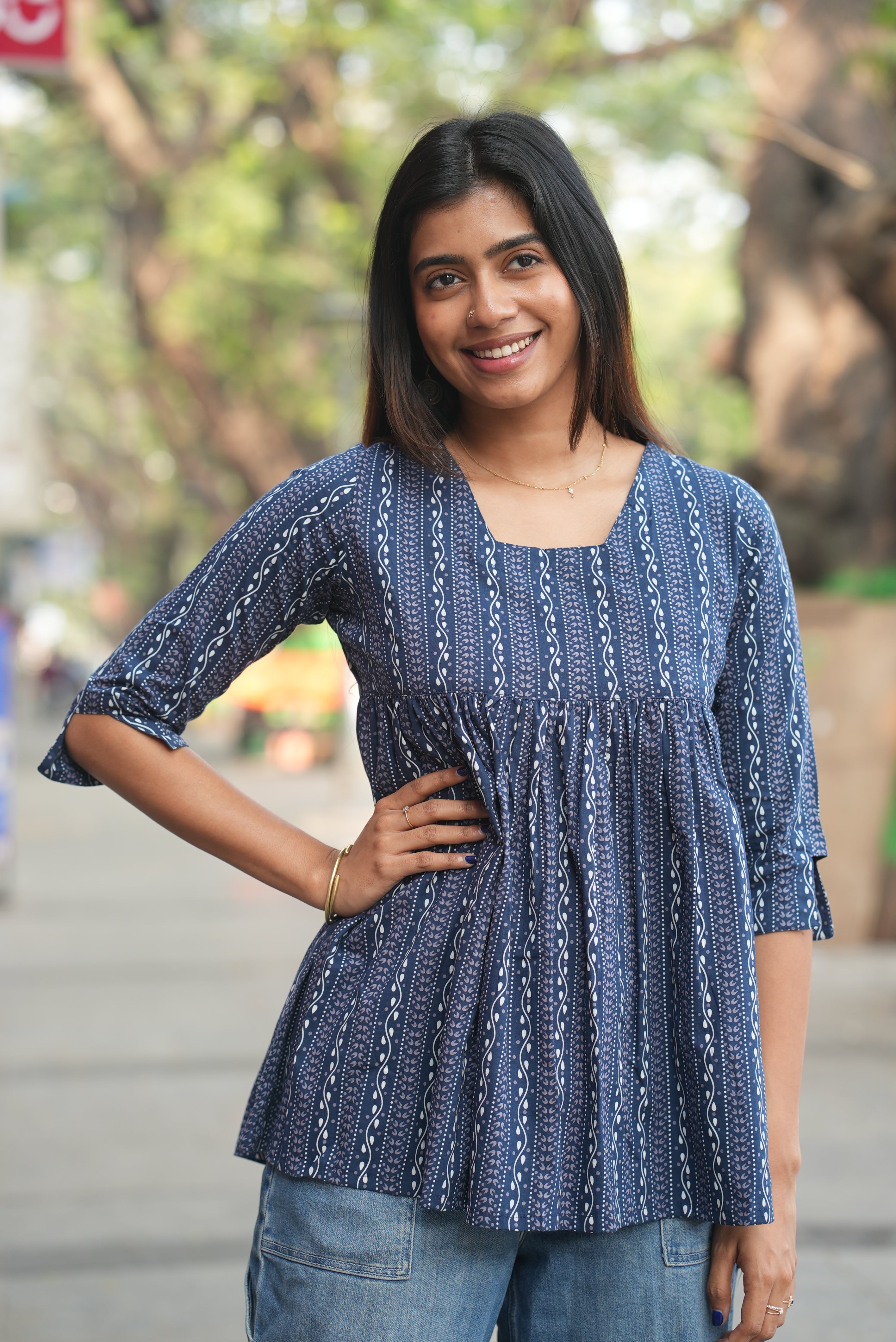 Blue cotton short kurti