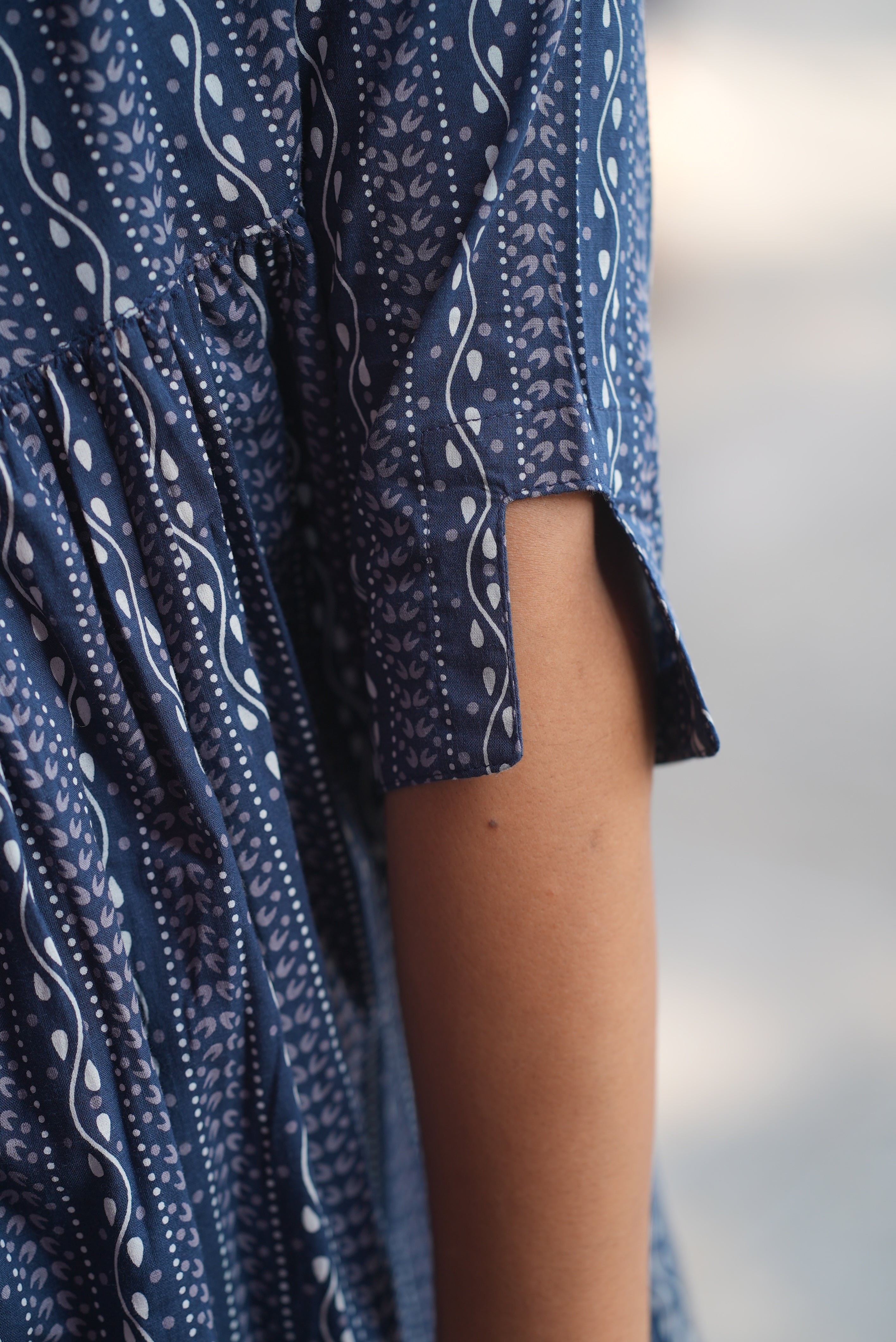 Blue hand block printed cotton short kurti
Cotton A-line short kurti in blue