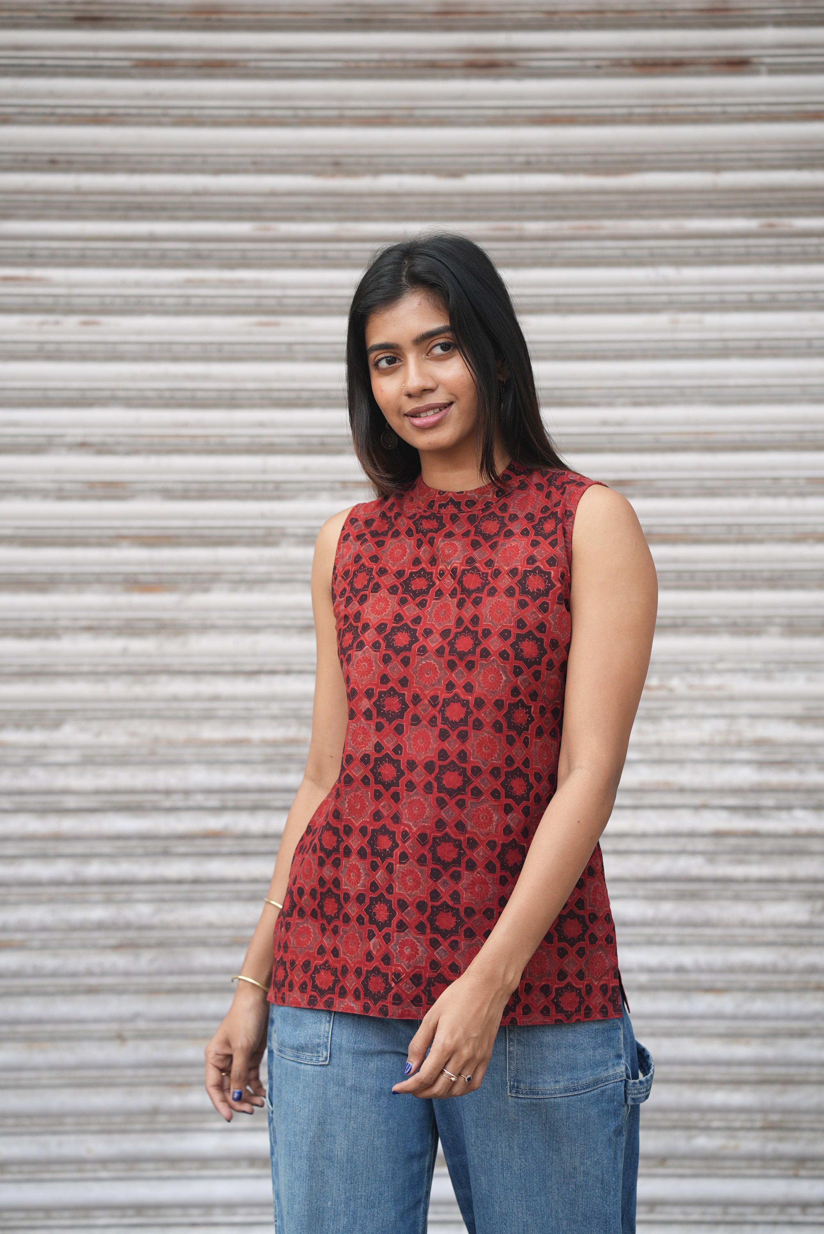 Hand block printed cotton short top.
Soft and breathable cotton fabric.