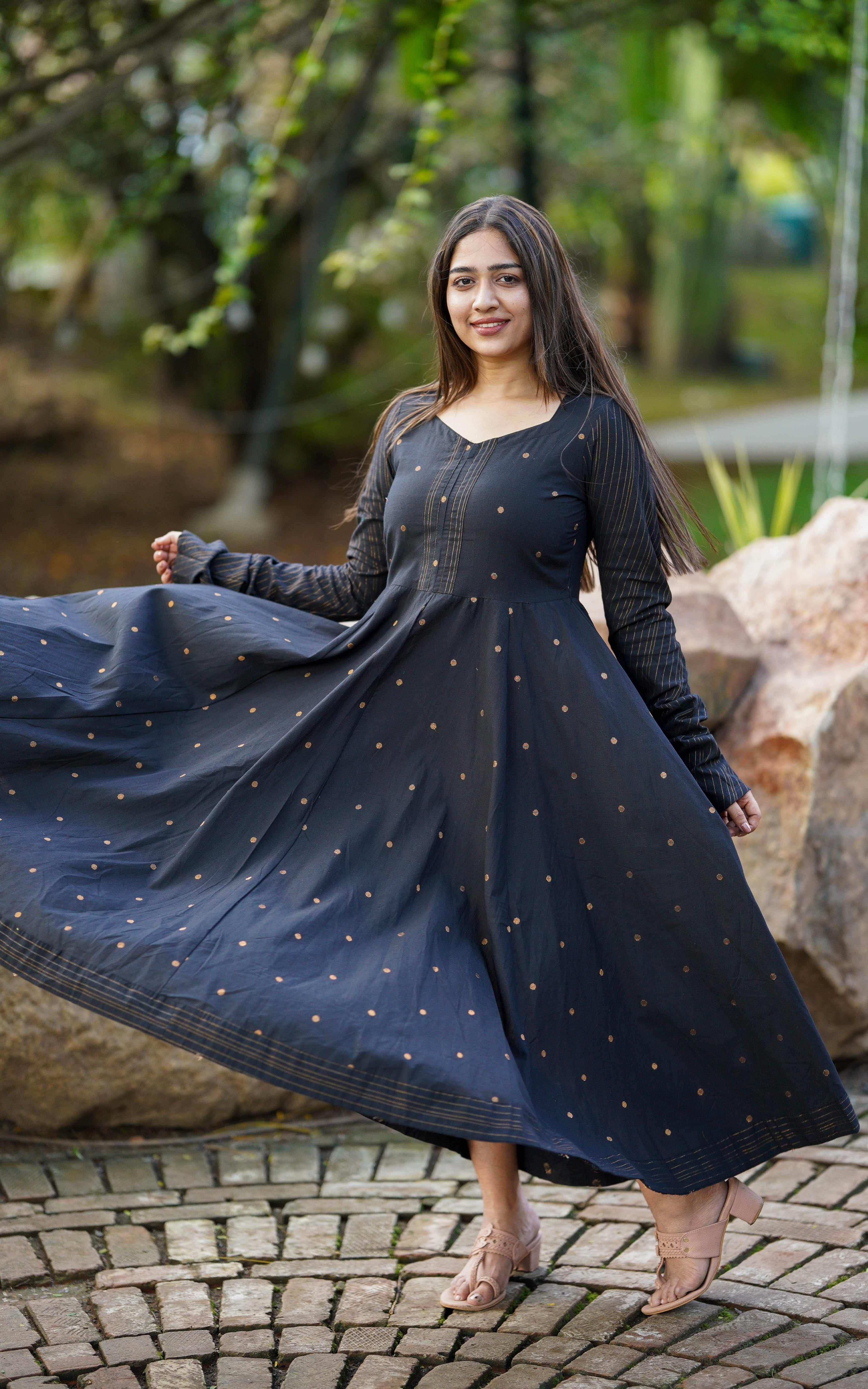 instore Bhadra black full flared anarkali with south cotton for women ethnic wear, daily wear,office wear & college wear