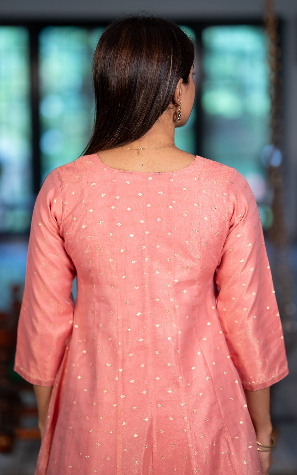 Instore – Peach Pranithi Kurti Pant Dupatta Set for Women – Cotton – Printed – Ethnic Wear