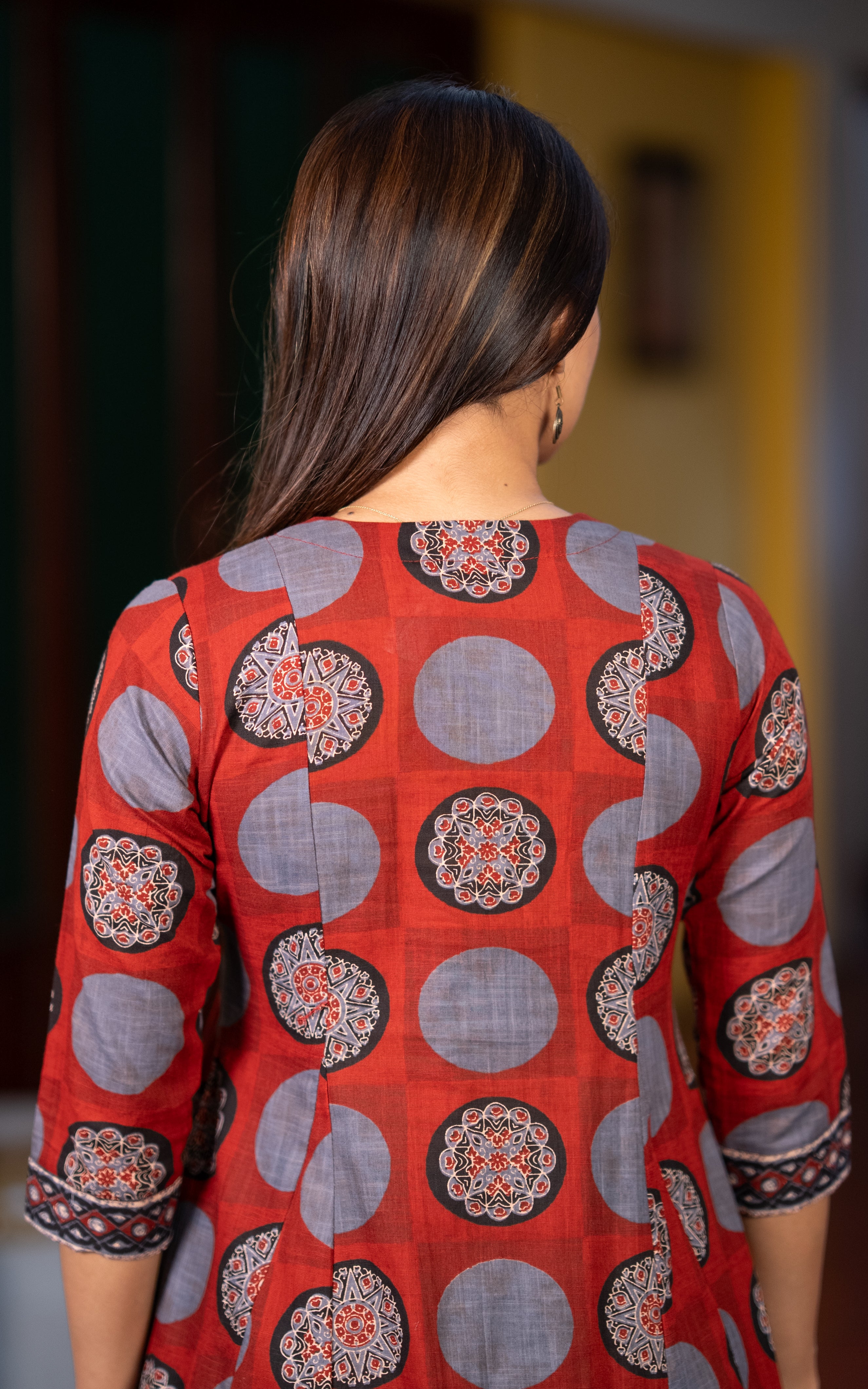 Maroon Cotton Anarkali Kurti with One Side Pocket for Women