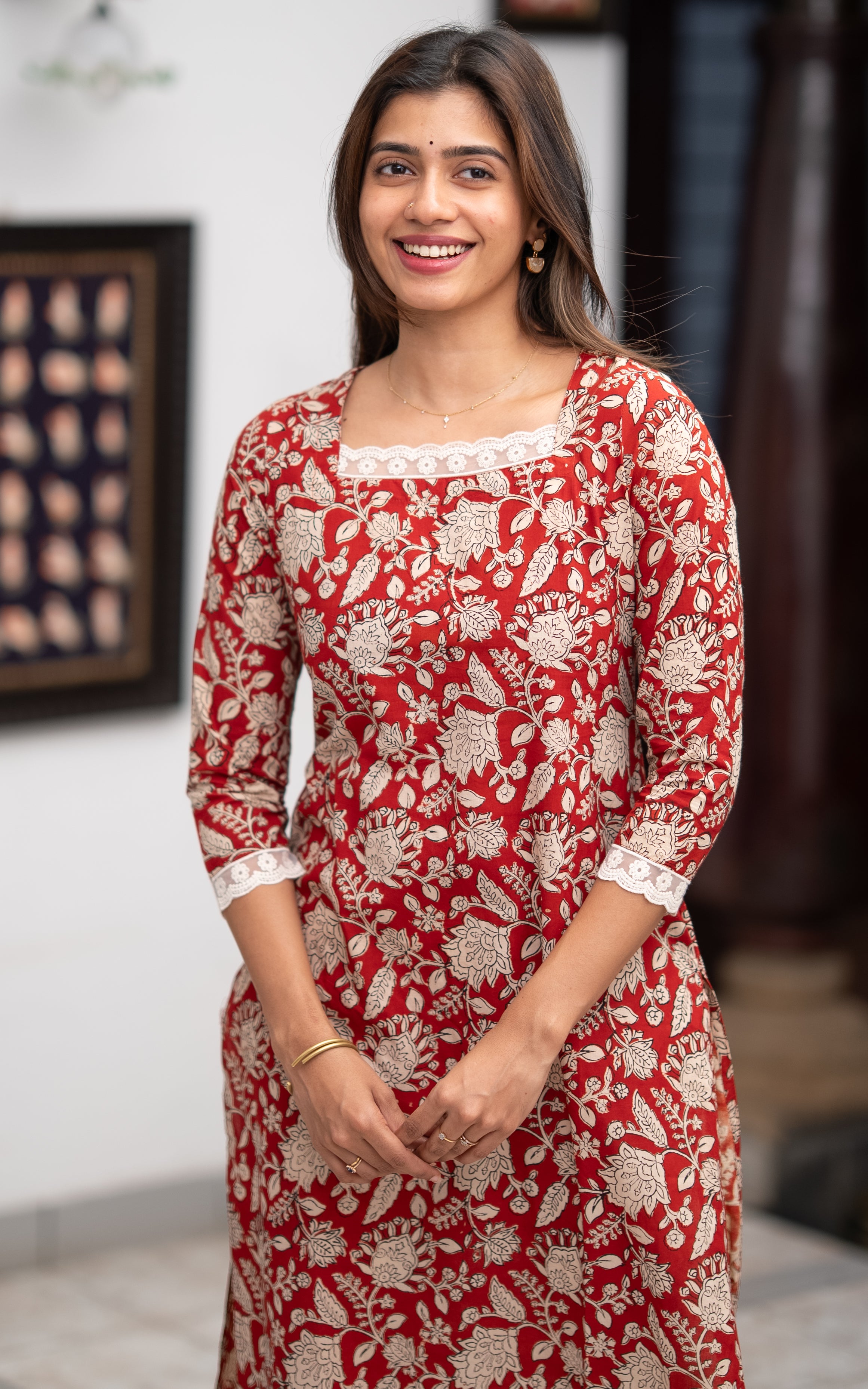 Maroon Cotton Casual Wear Straight Cut Kurti for Women