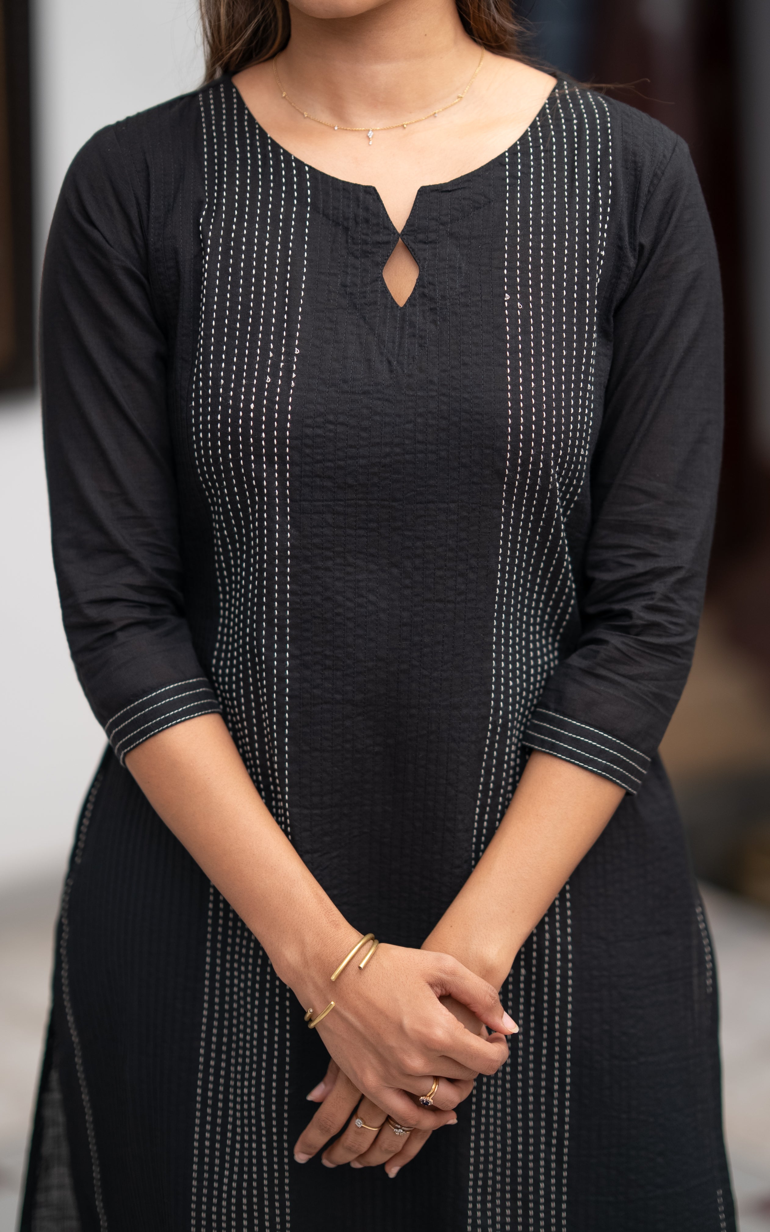 Black Cotton Office Wear Kurti with Dupatta for Women