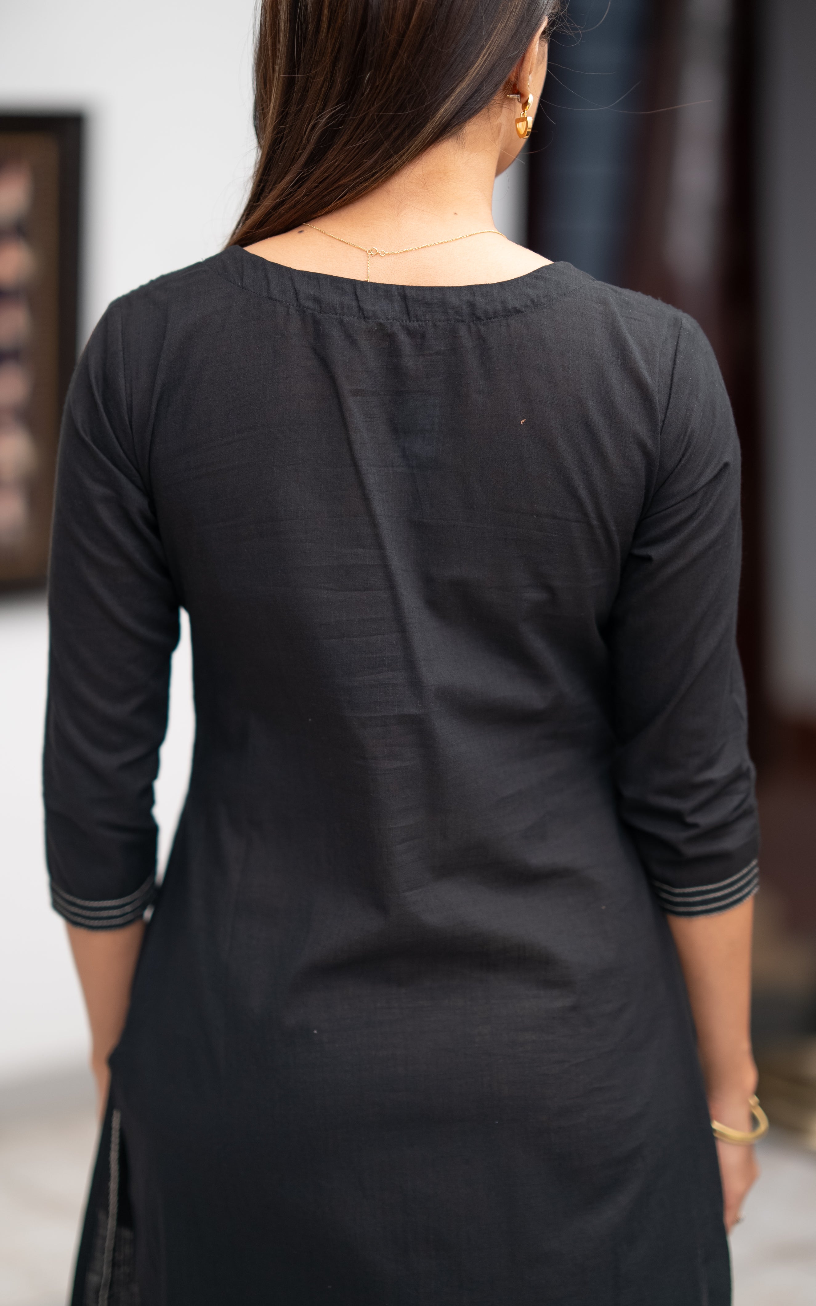 Black Cotton Ethnic Wear Kurti with Dupatta for Women