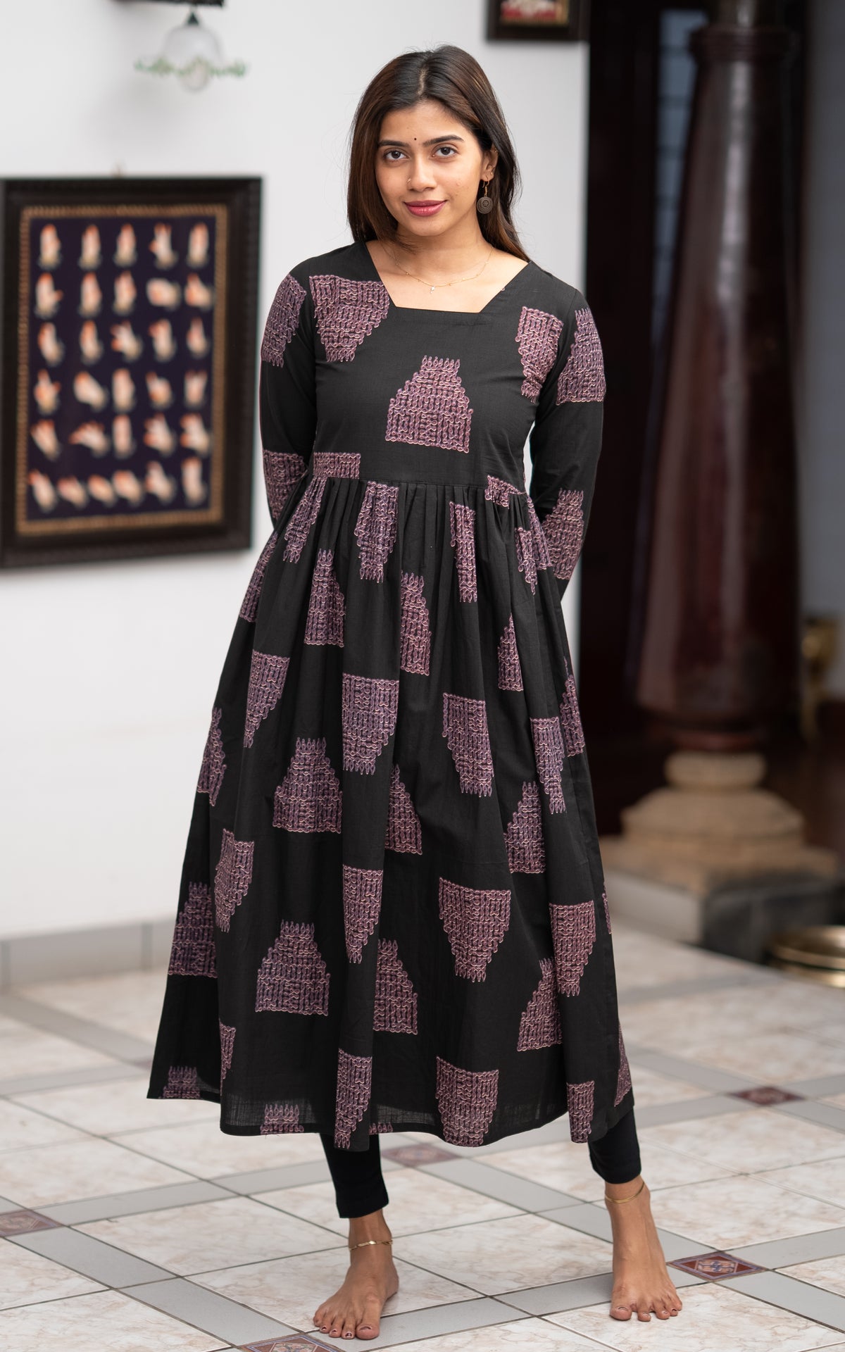 Black Cotton Daily Wear Indo Western Flared Kurti for Women