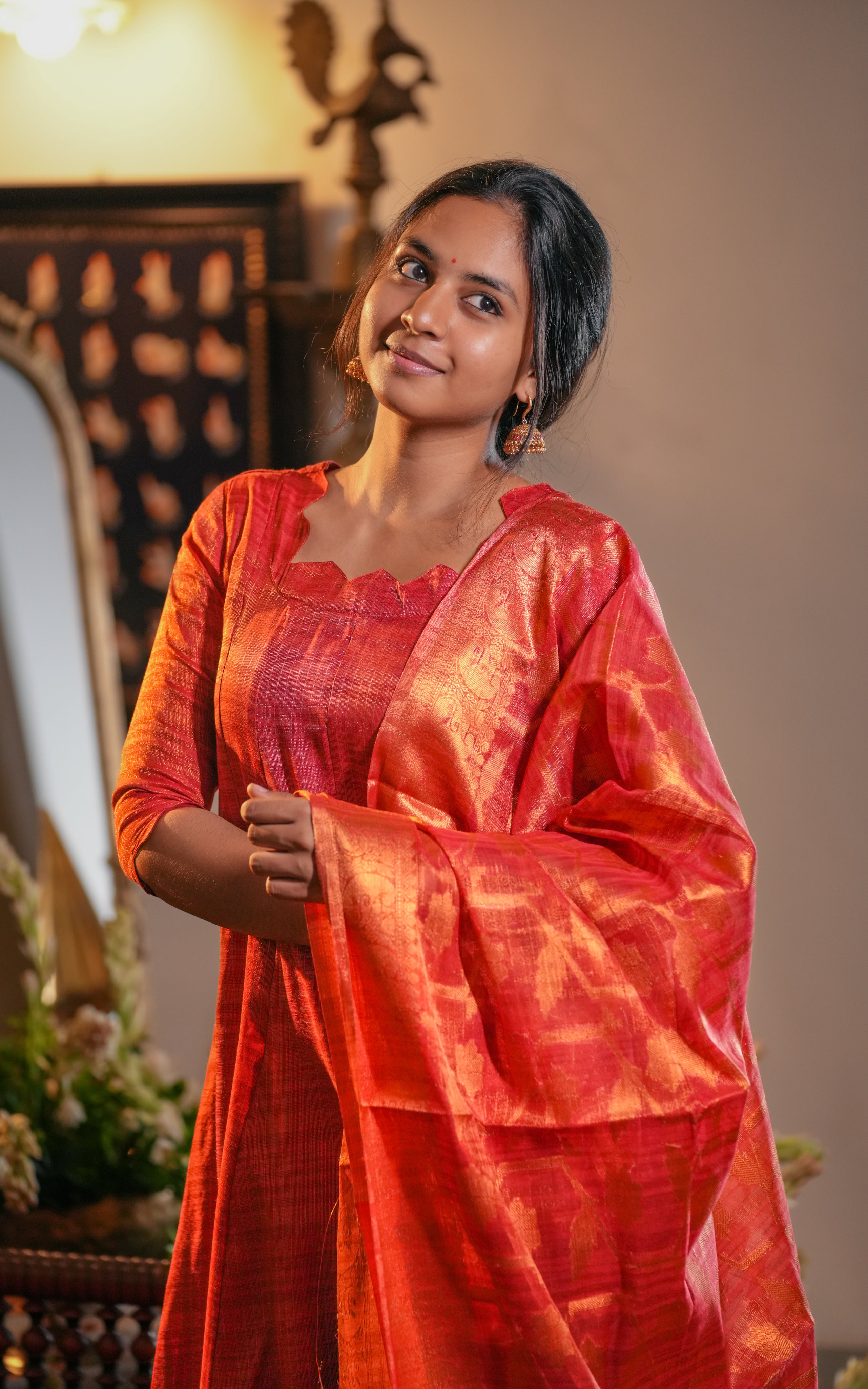 Kural Mozhi Rust (Kurti+Dupatta)