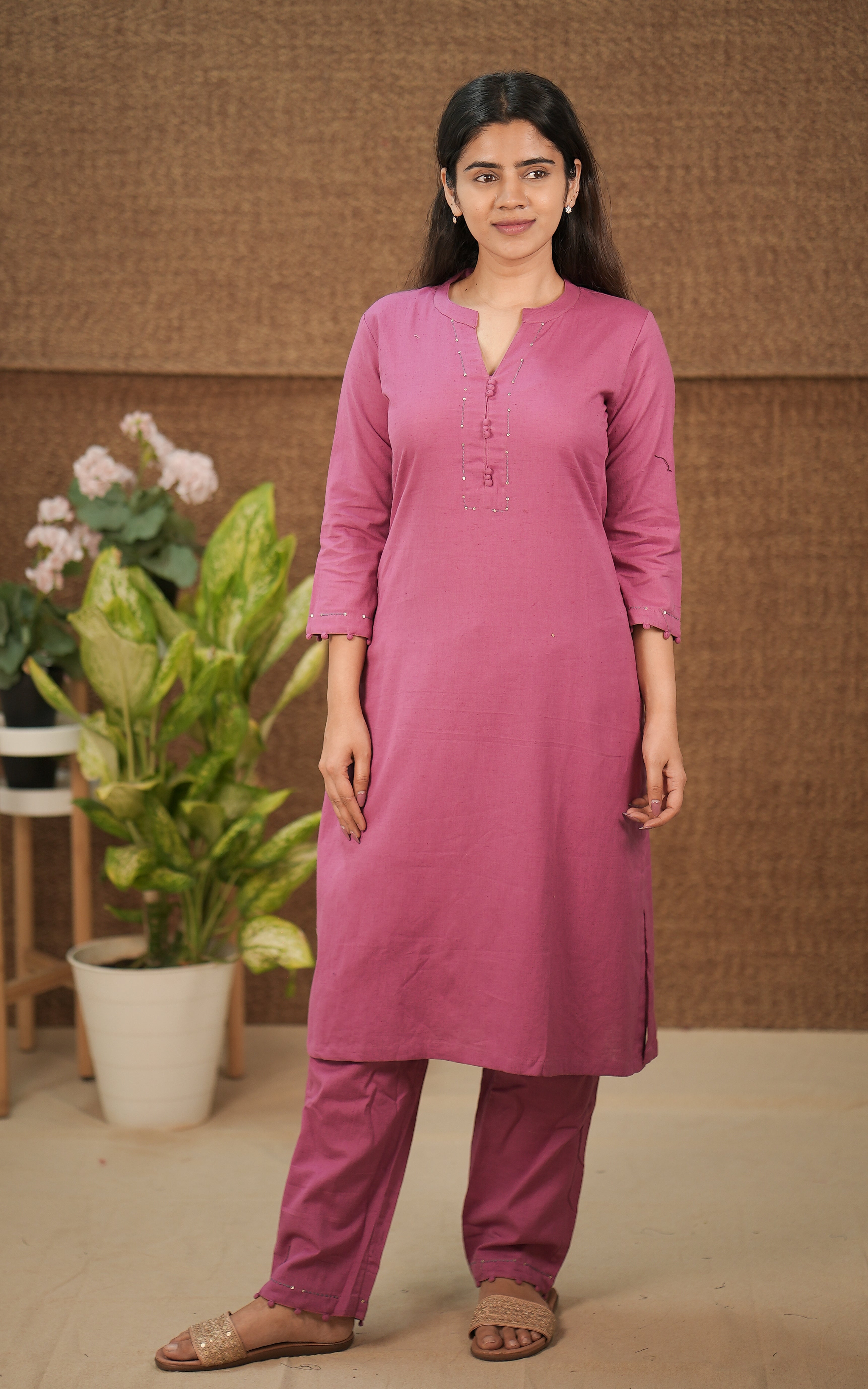instore Nadhiya mauve Straight Cut Kurti with Pant for women office wear & daily wear