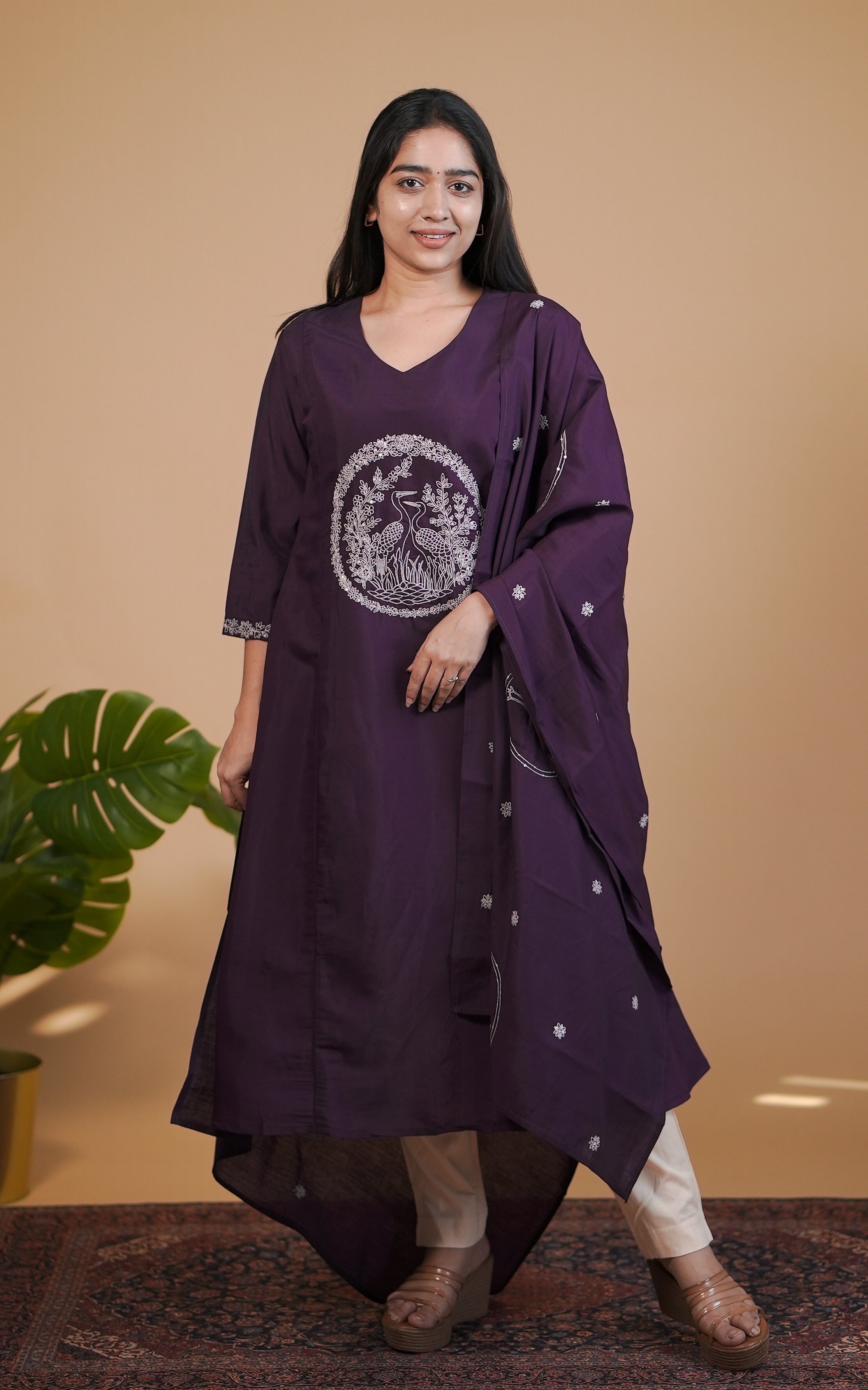 Instore – Purple Hansika Kurti with Dupatta for Women – Art Silk – Festive Ethnic Wear