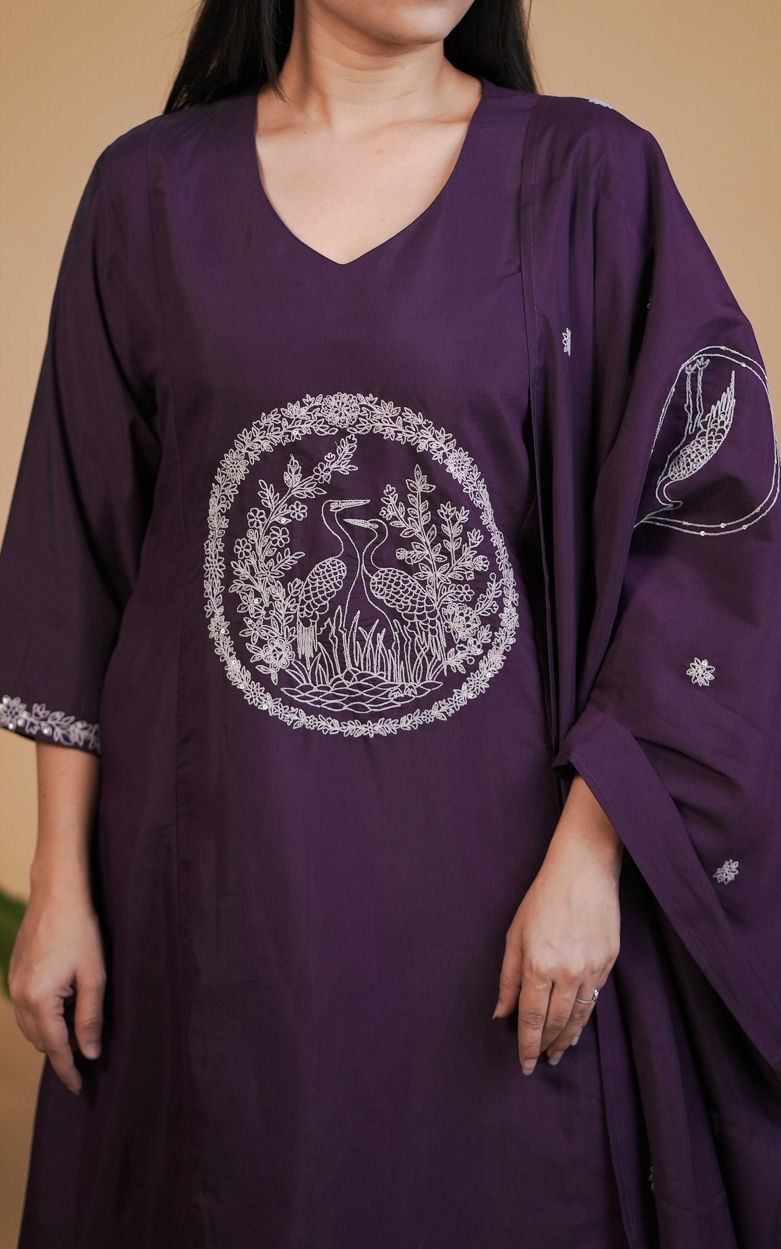 Instore – Purple Hansika Kurti with Dupatta for Women – Art Silk – Festive Ethnic Wear