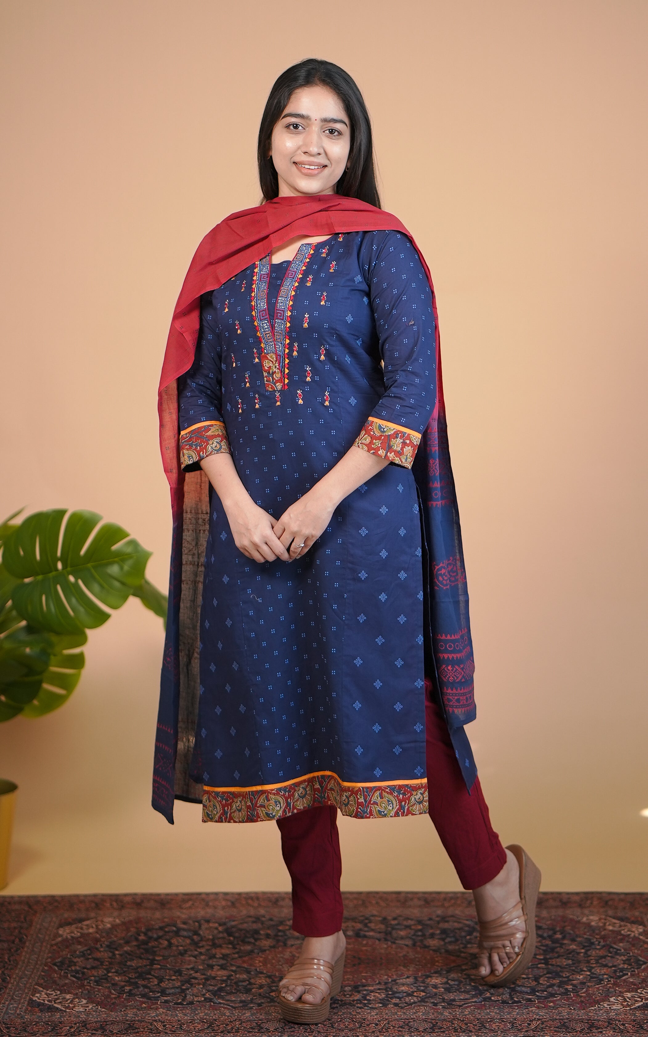 Navy blue cotton kurti set for women