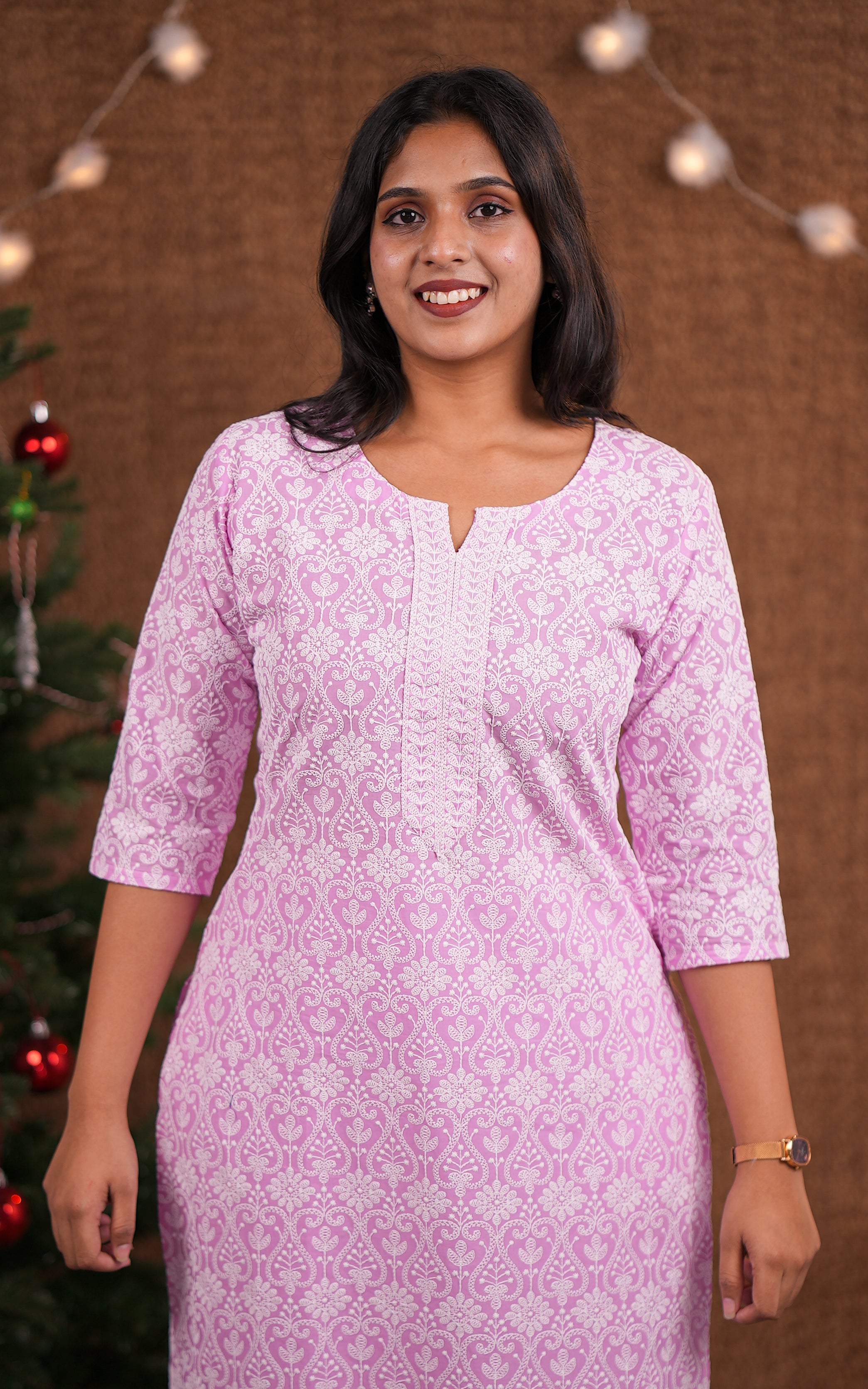 Pink straight cut kurti for women