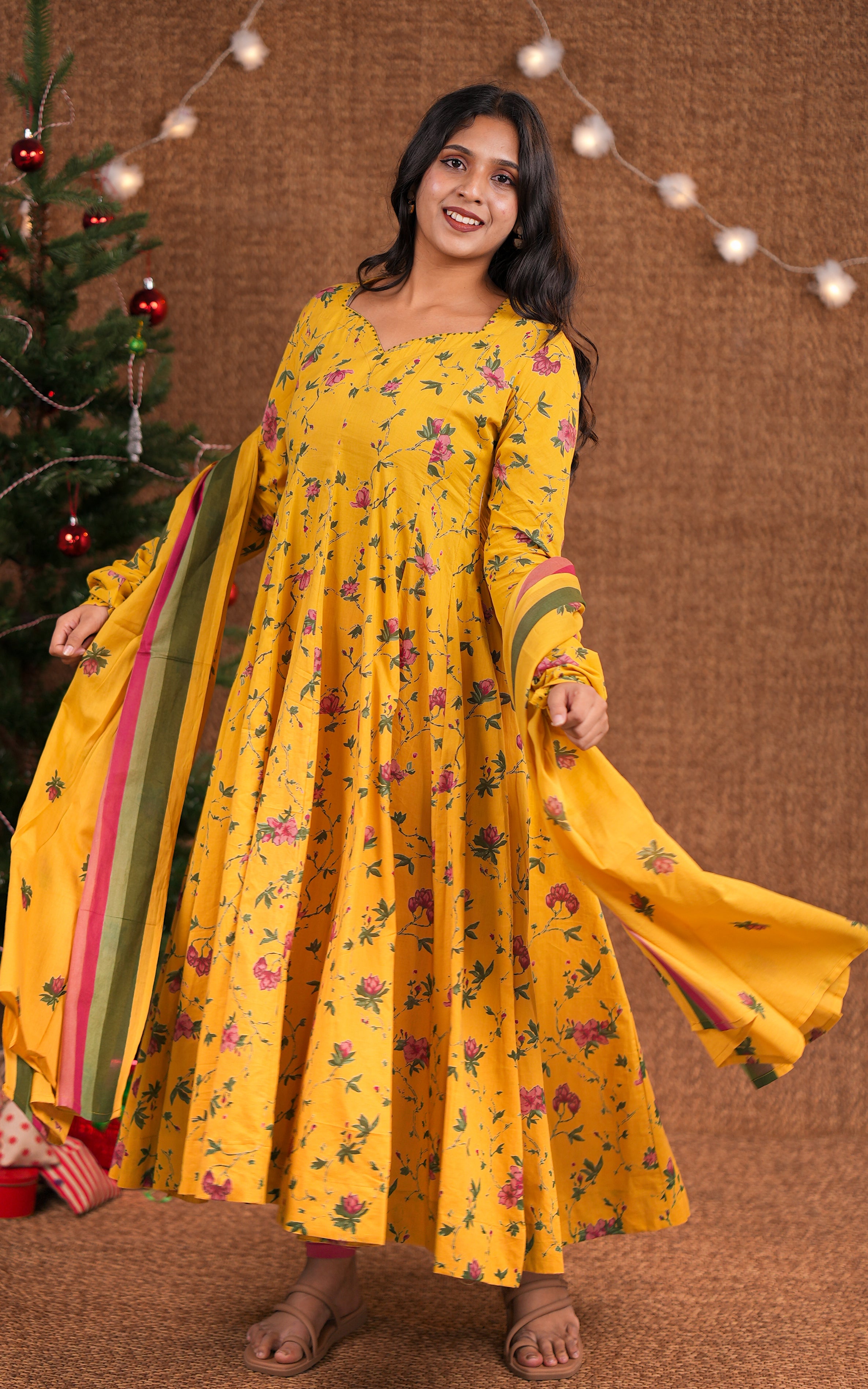 Anarkali kurti with floral motifs