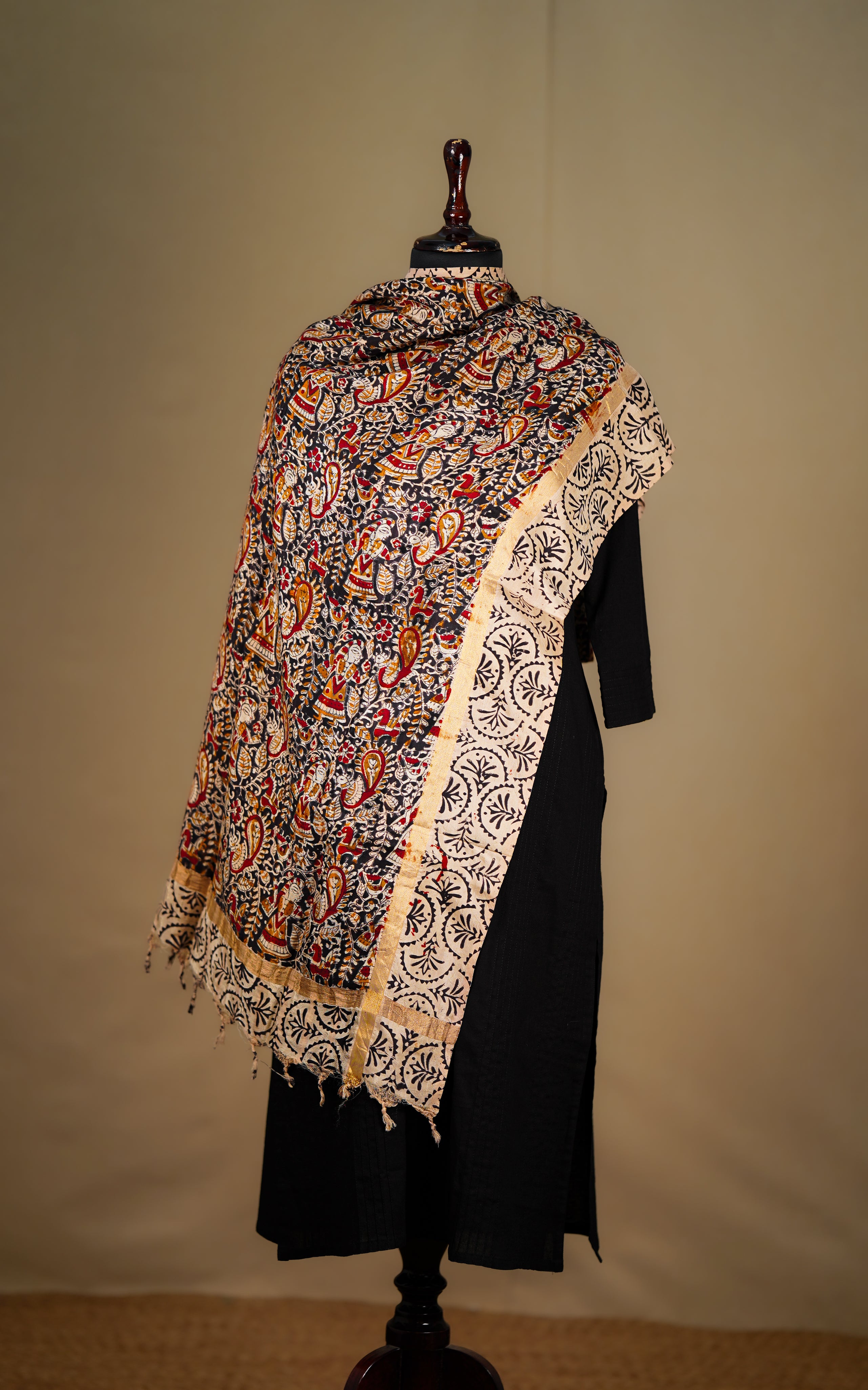 Art Silk Hand Blocked Kalamkari Dupatta 129IOS20 MIX N MATCH instore