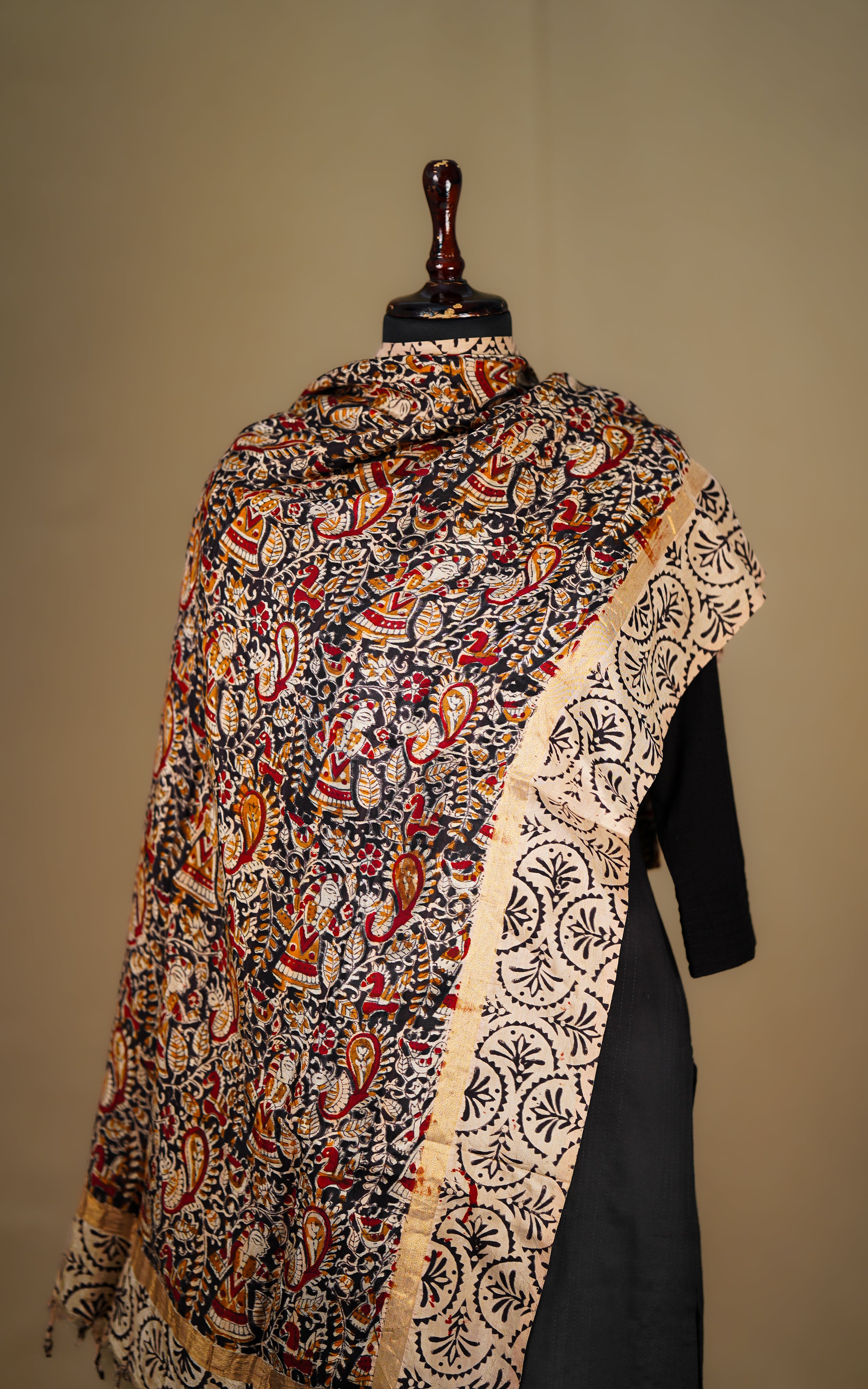 Art Silk Hand Blocked Kalamkari Dupatta 129IOS20 MIX N MATCH instore