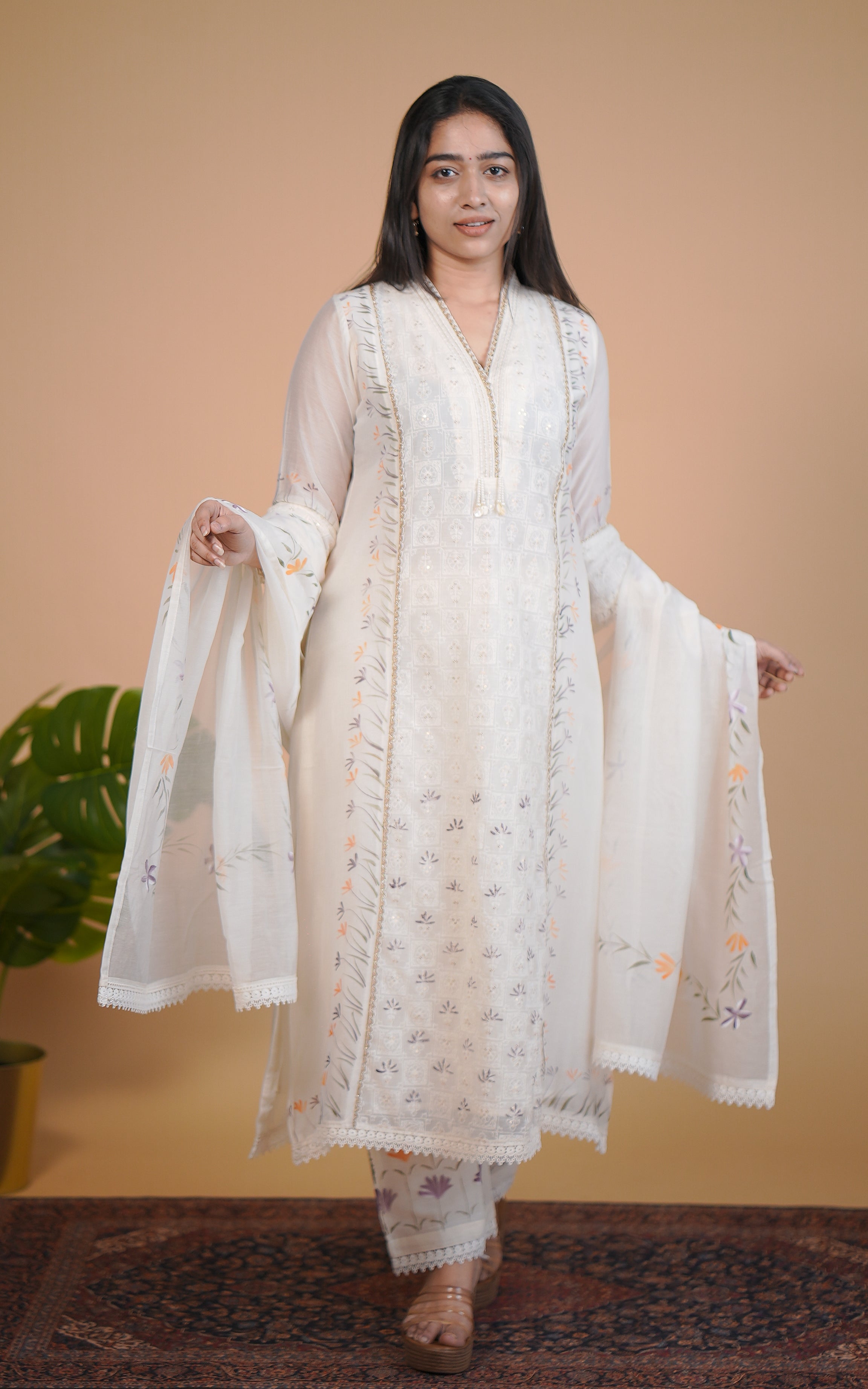 Ivory chanderi silk kurti set for women