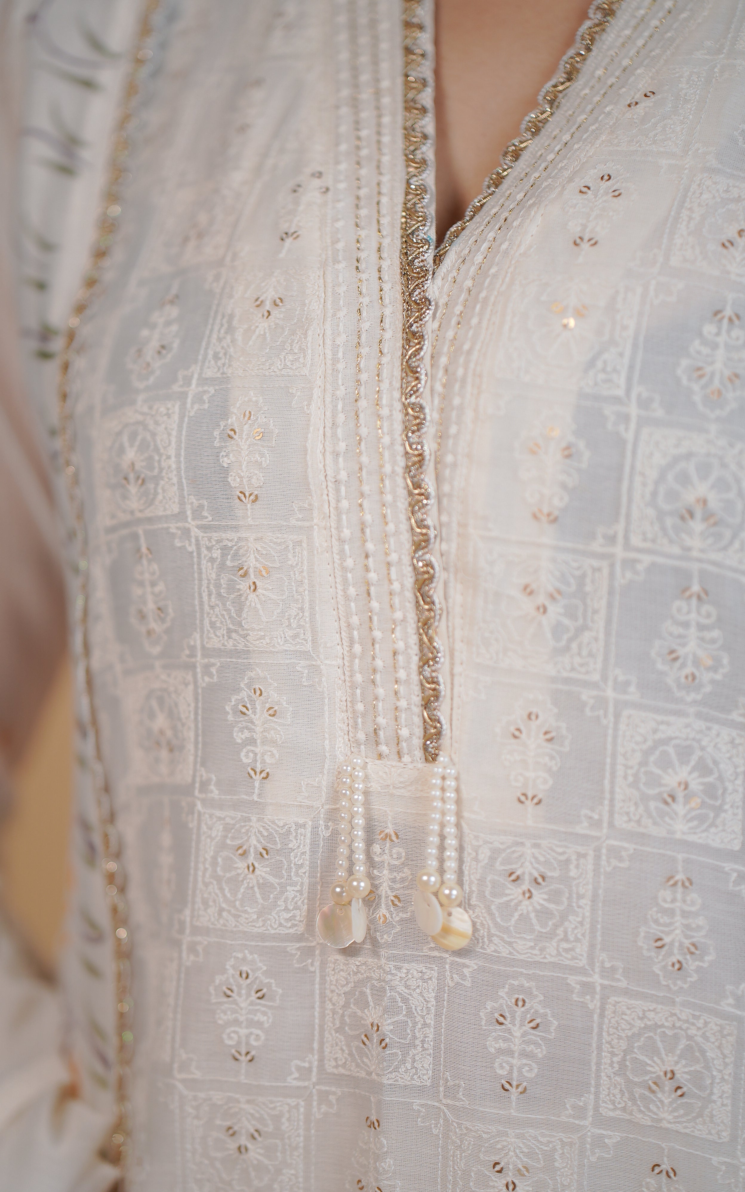 Ivory v neck kurti for women