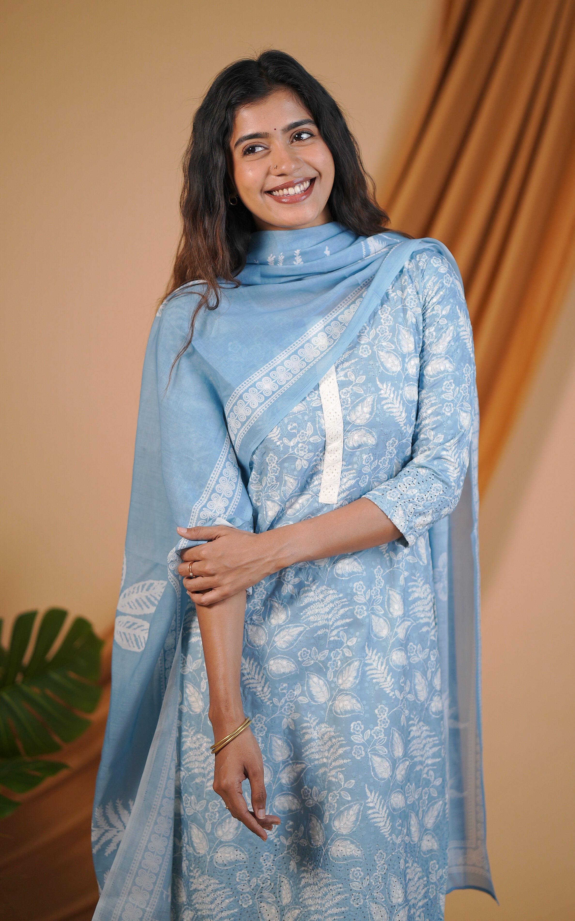 Hakoba kurti with printed cotton dupatta for wome