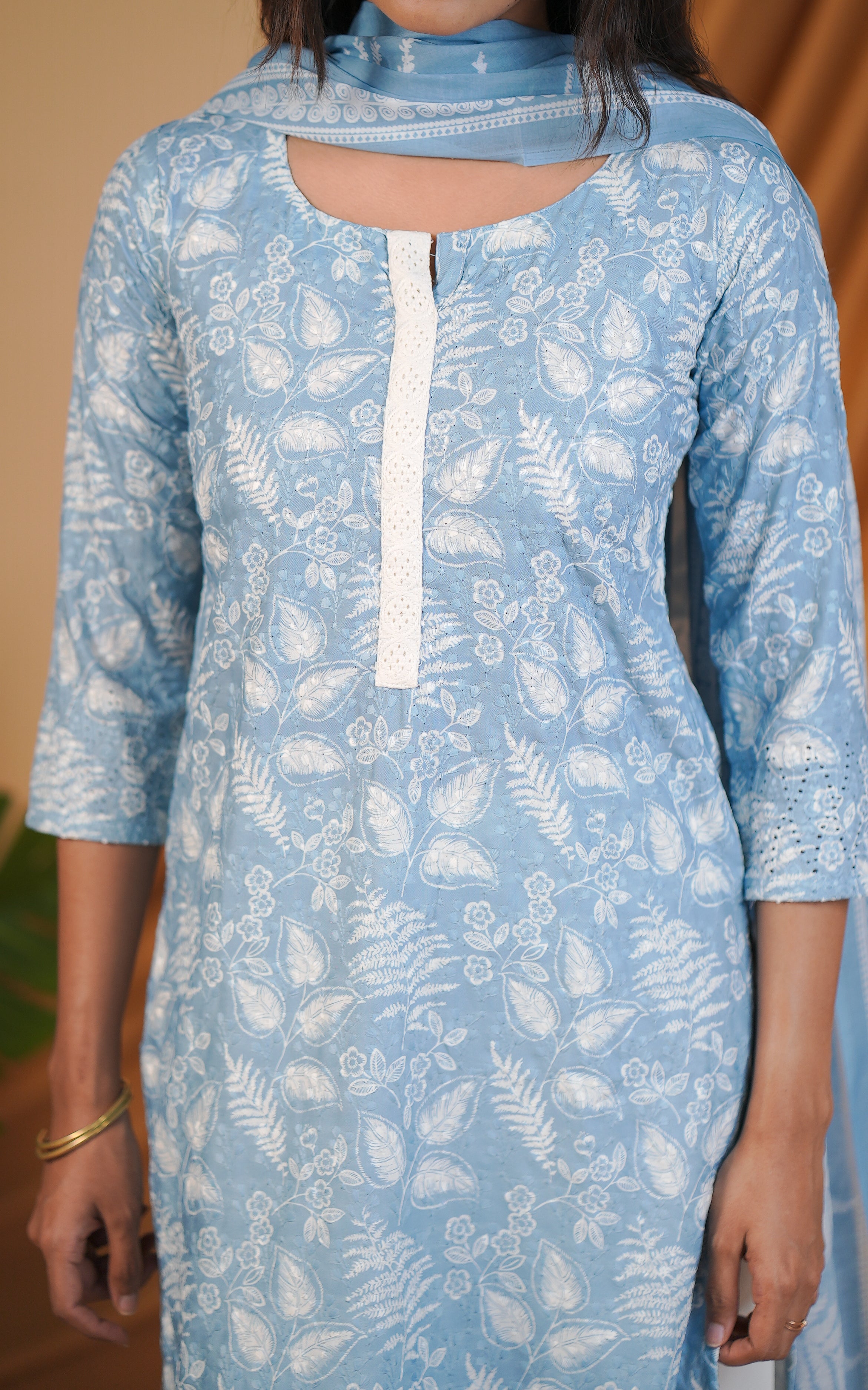 Sky blue ethnic hakoba kurti set for women