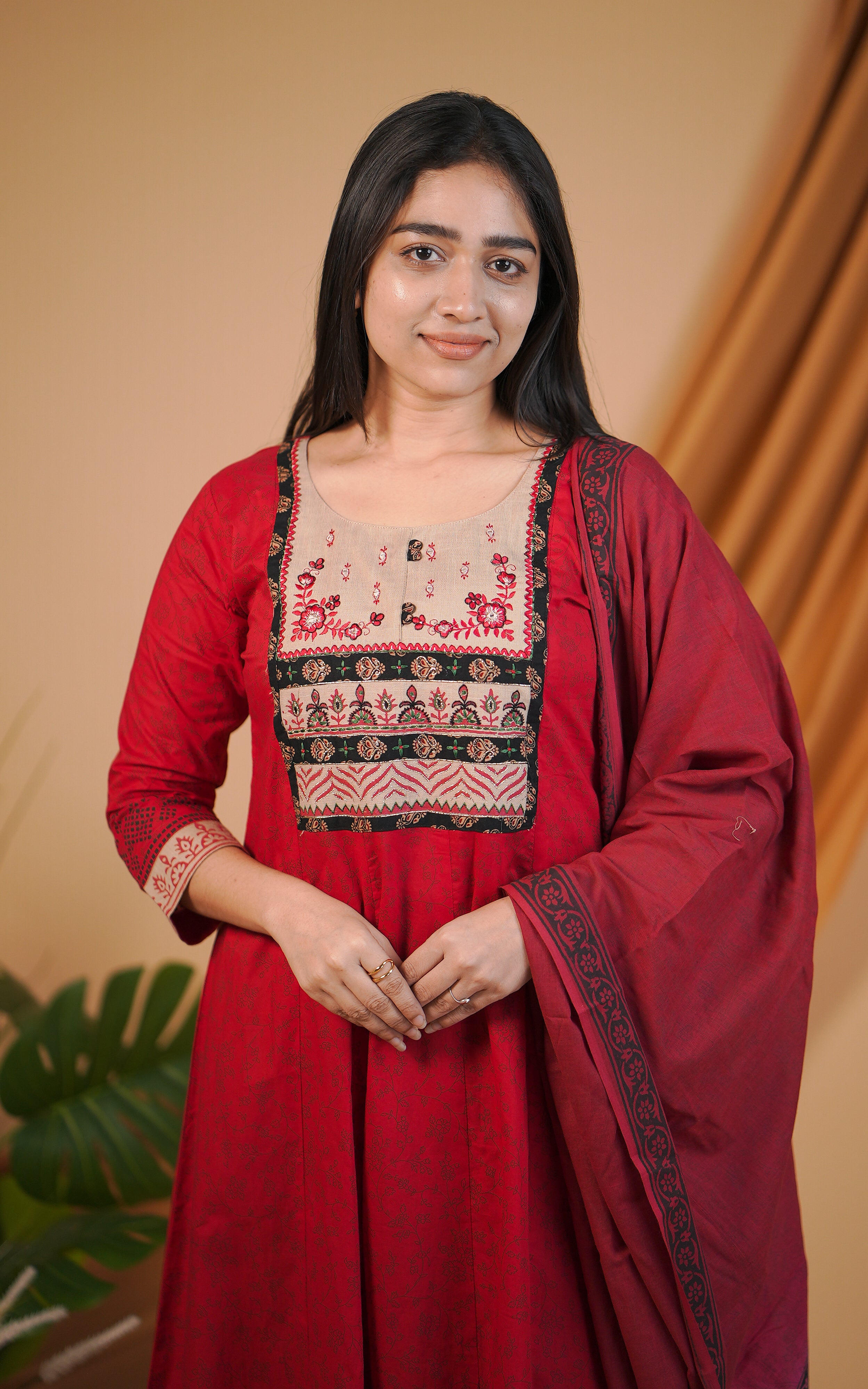 Red cotton kurti set for women