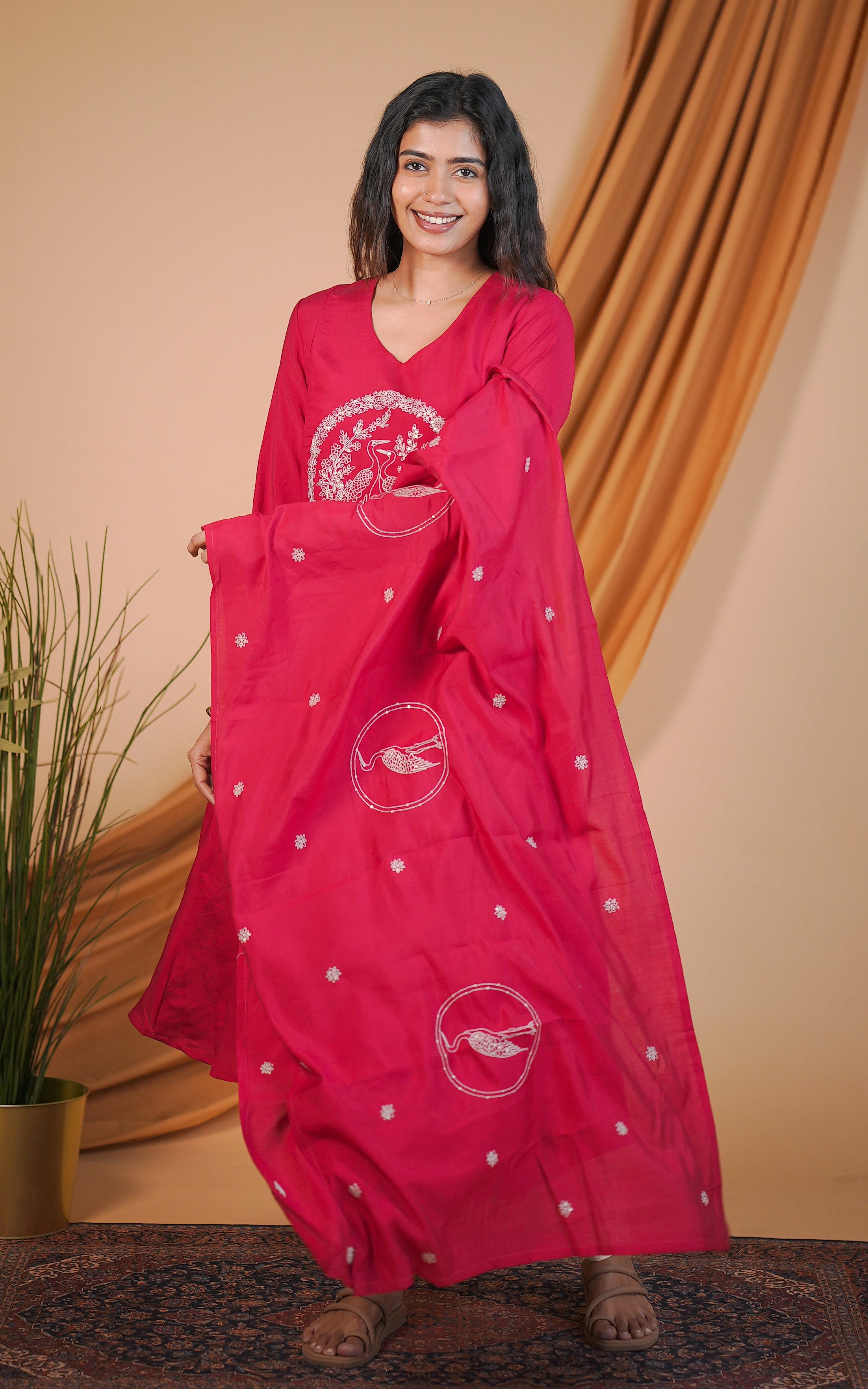 Art silk Aline kurti with embroidery work for women