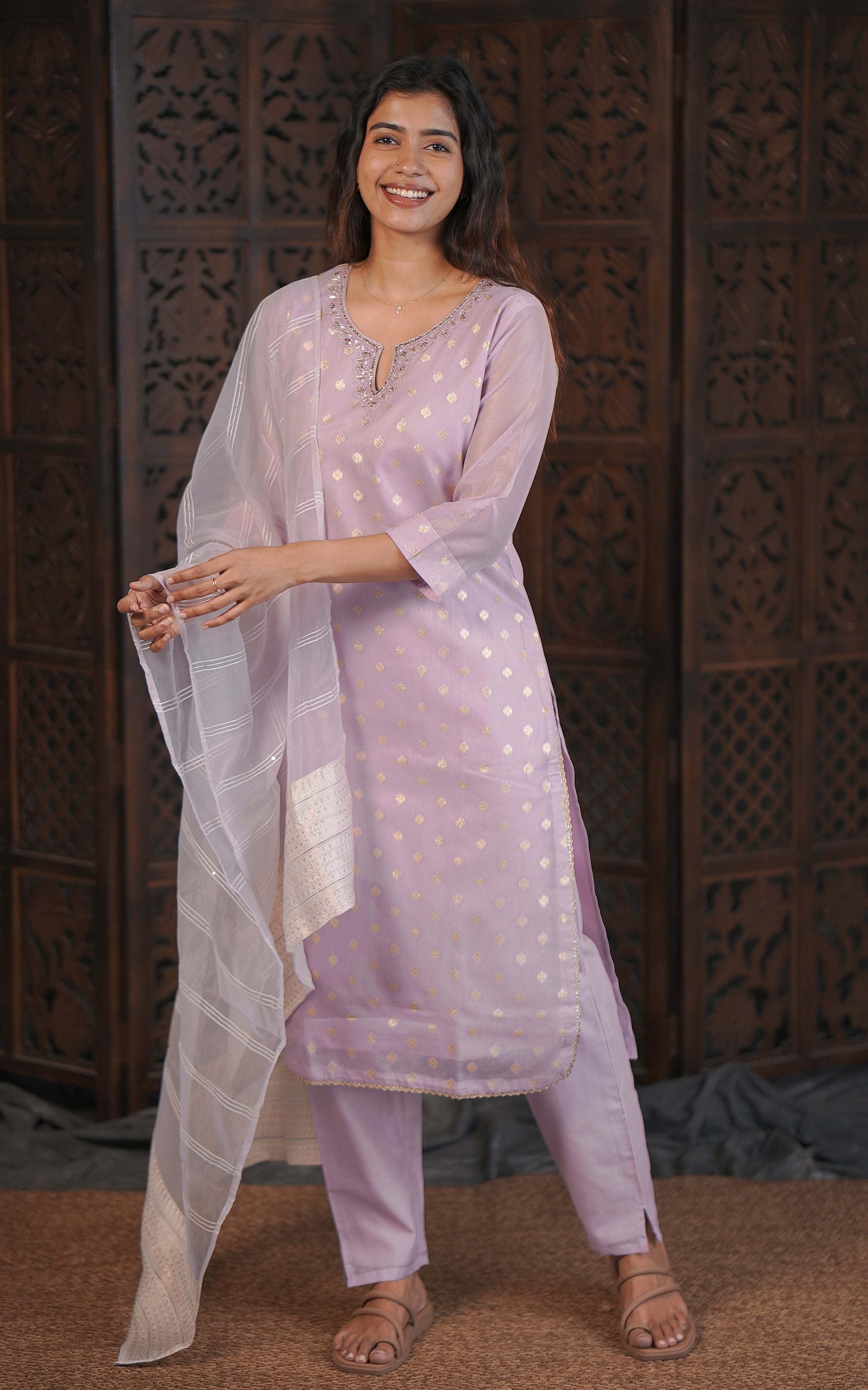 Festive wear art silk zari work kurti set for women