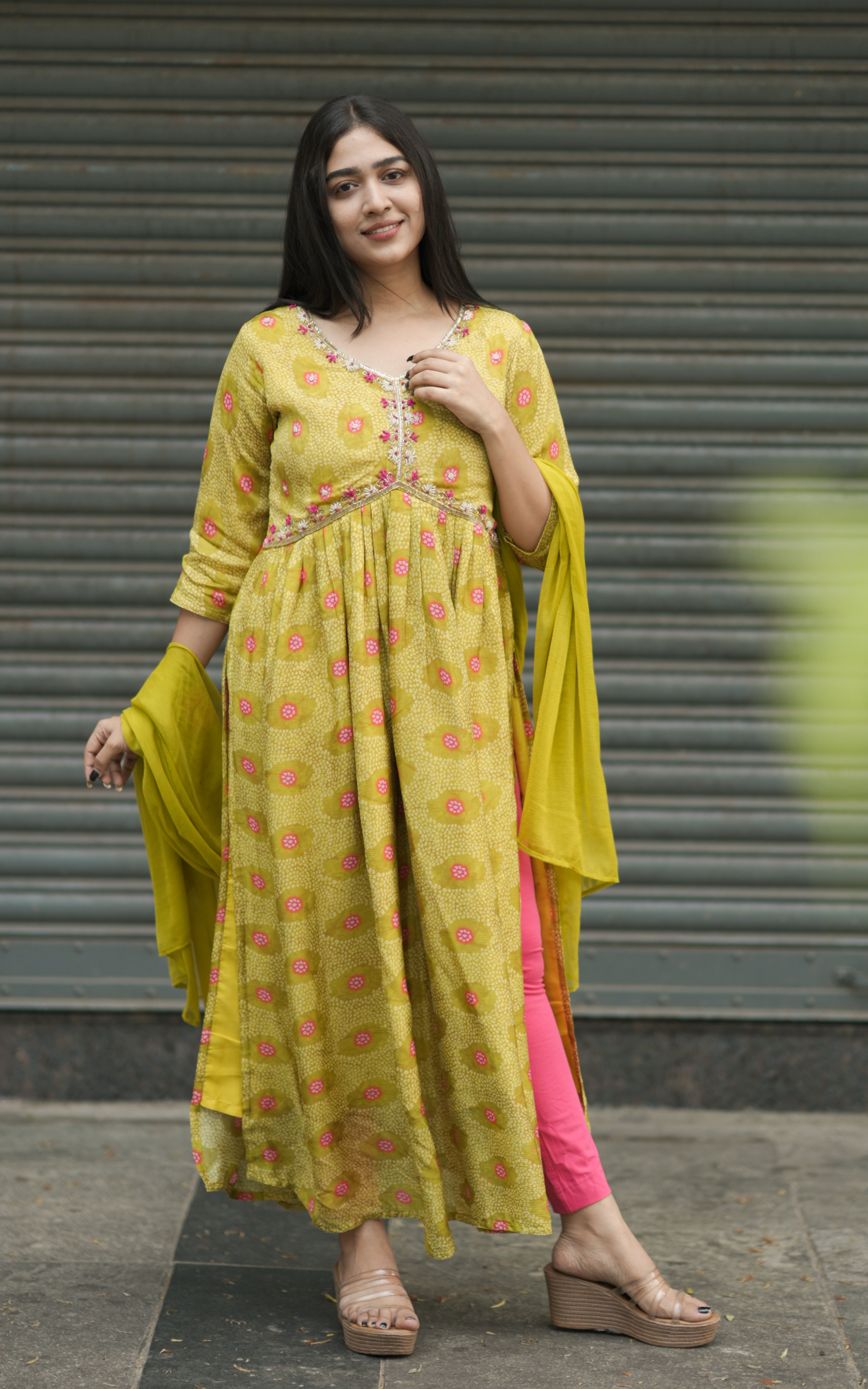 Sona Lime Green (Kurti+Dupatta) KURTIS instore