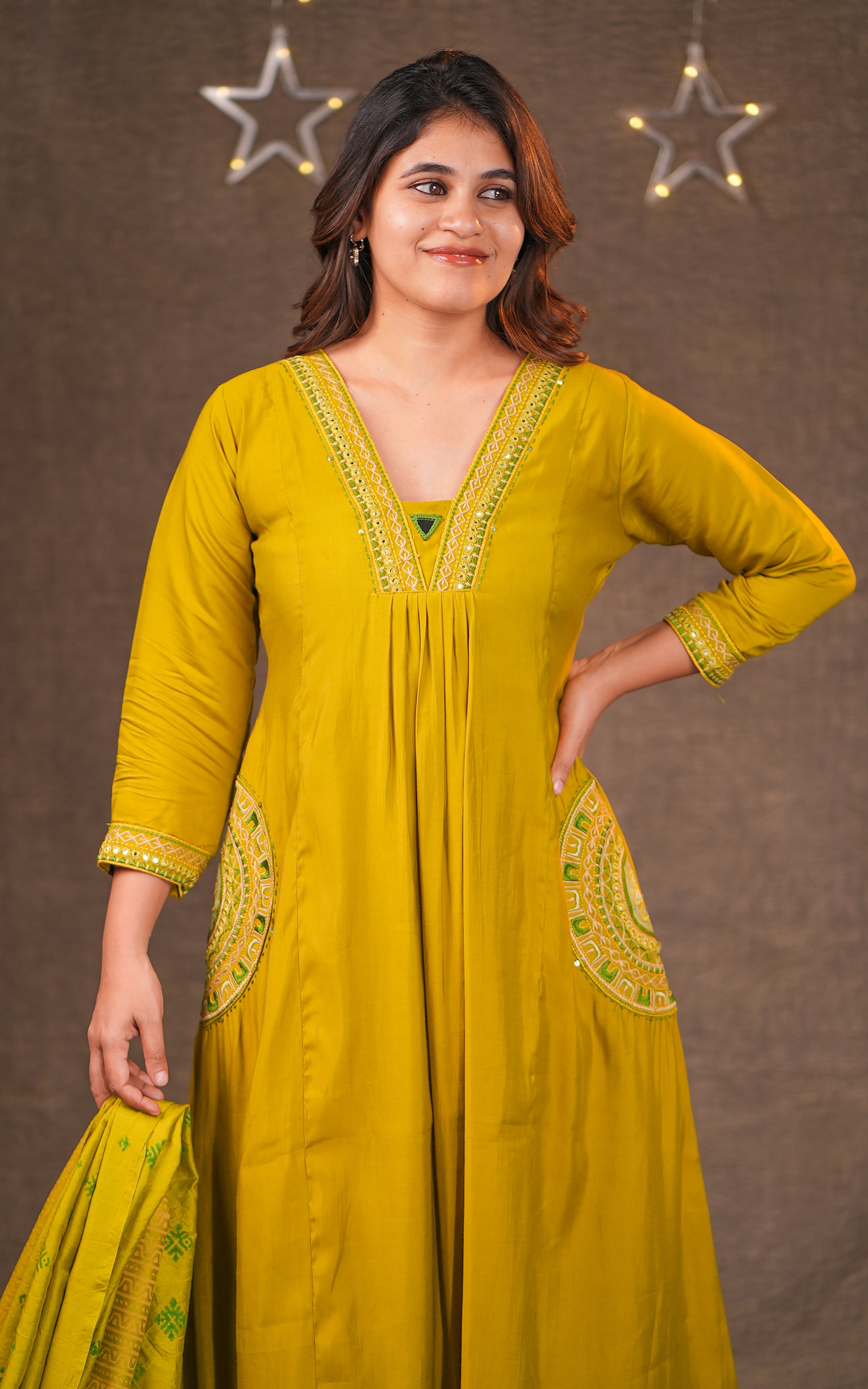 Lemon yellow Aline kurti sets for women