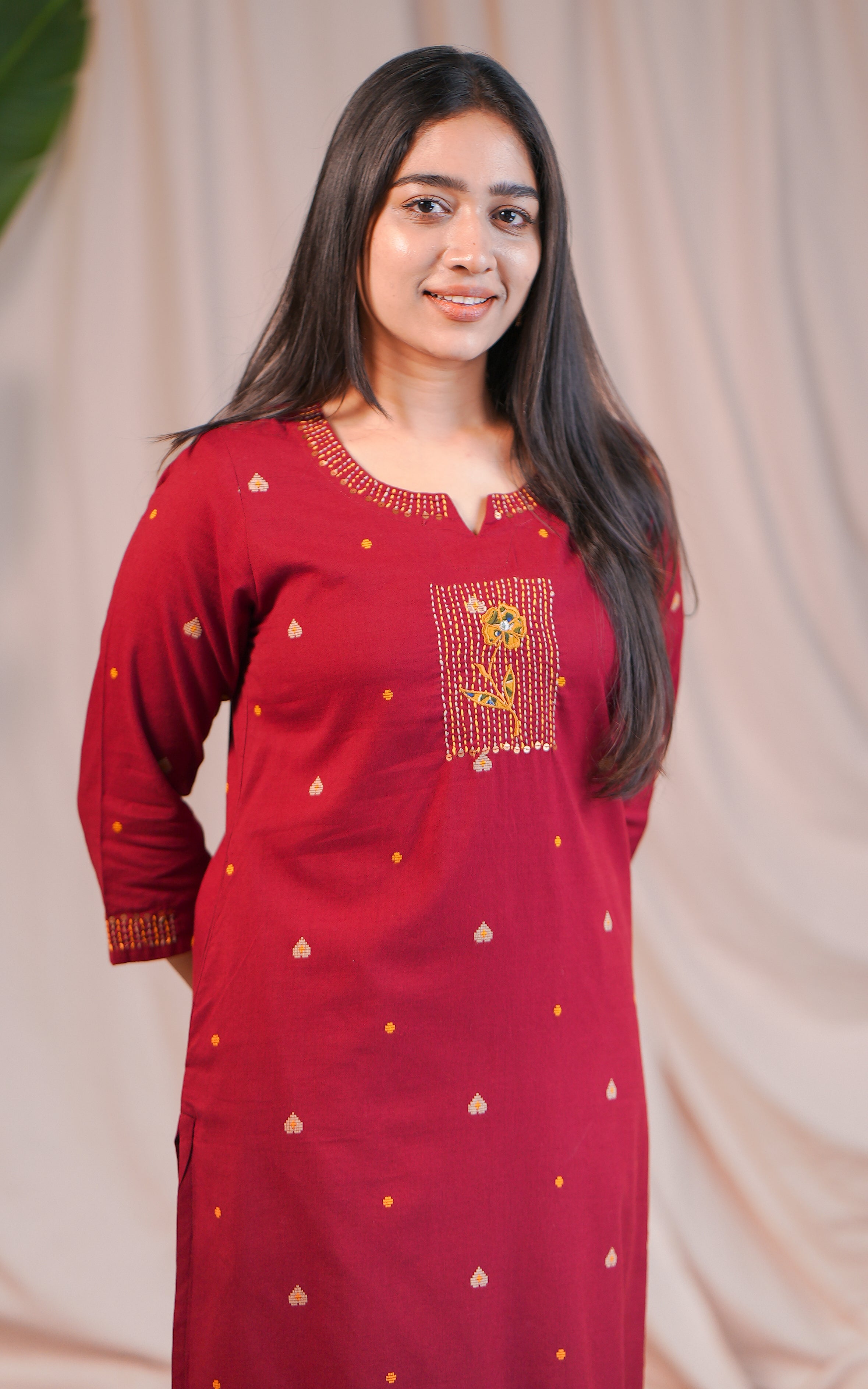 Stylish Maroon Cotton Kurti Palazzo Set Daily & Office Wear