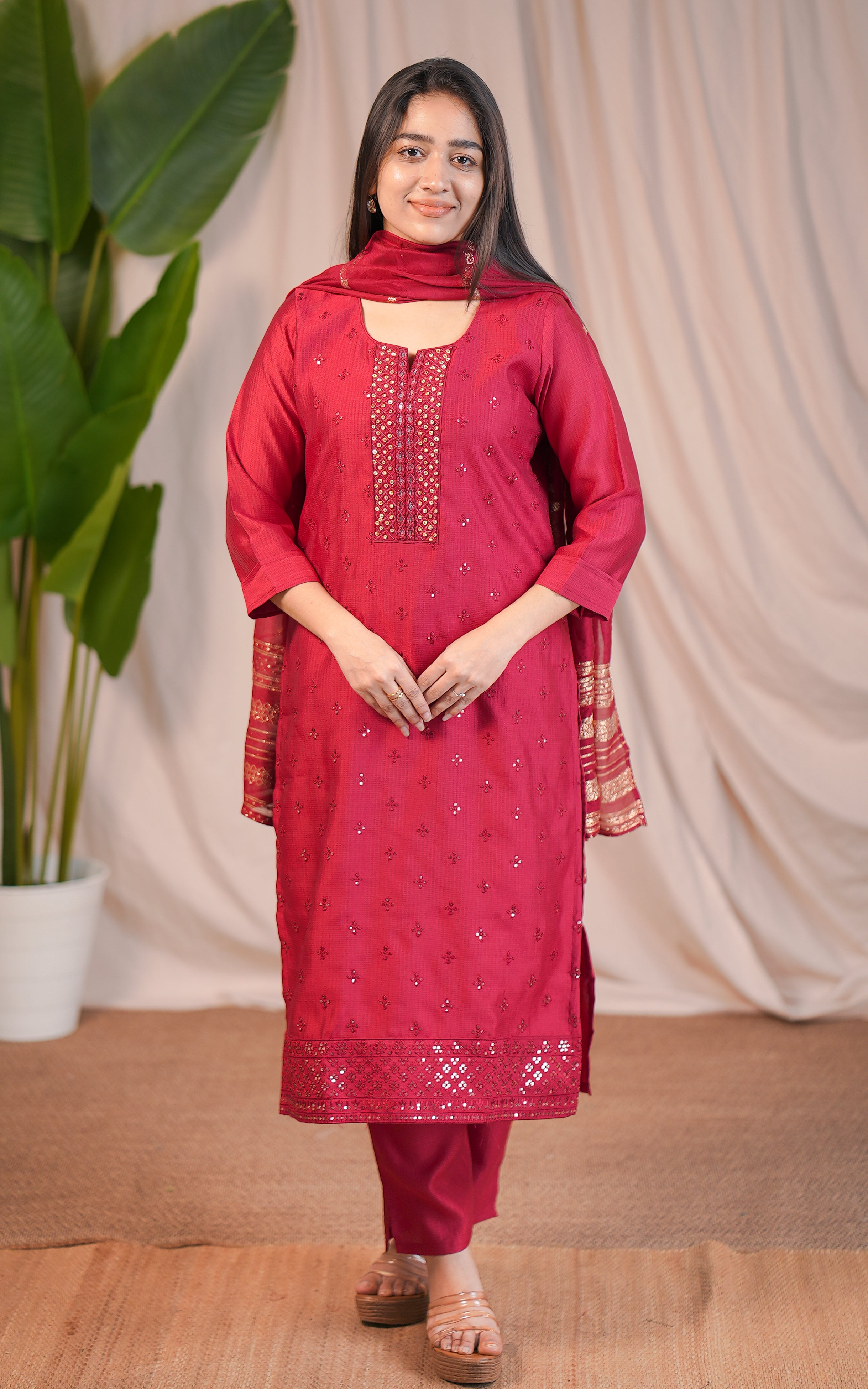 Elegant semi silk kurti with matching dupatta