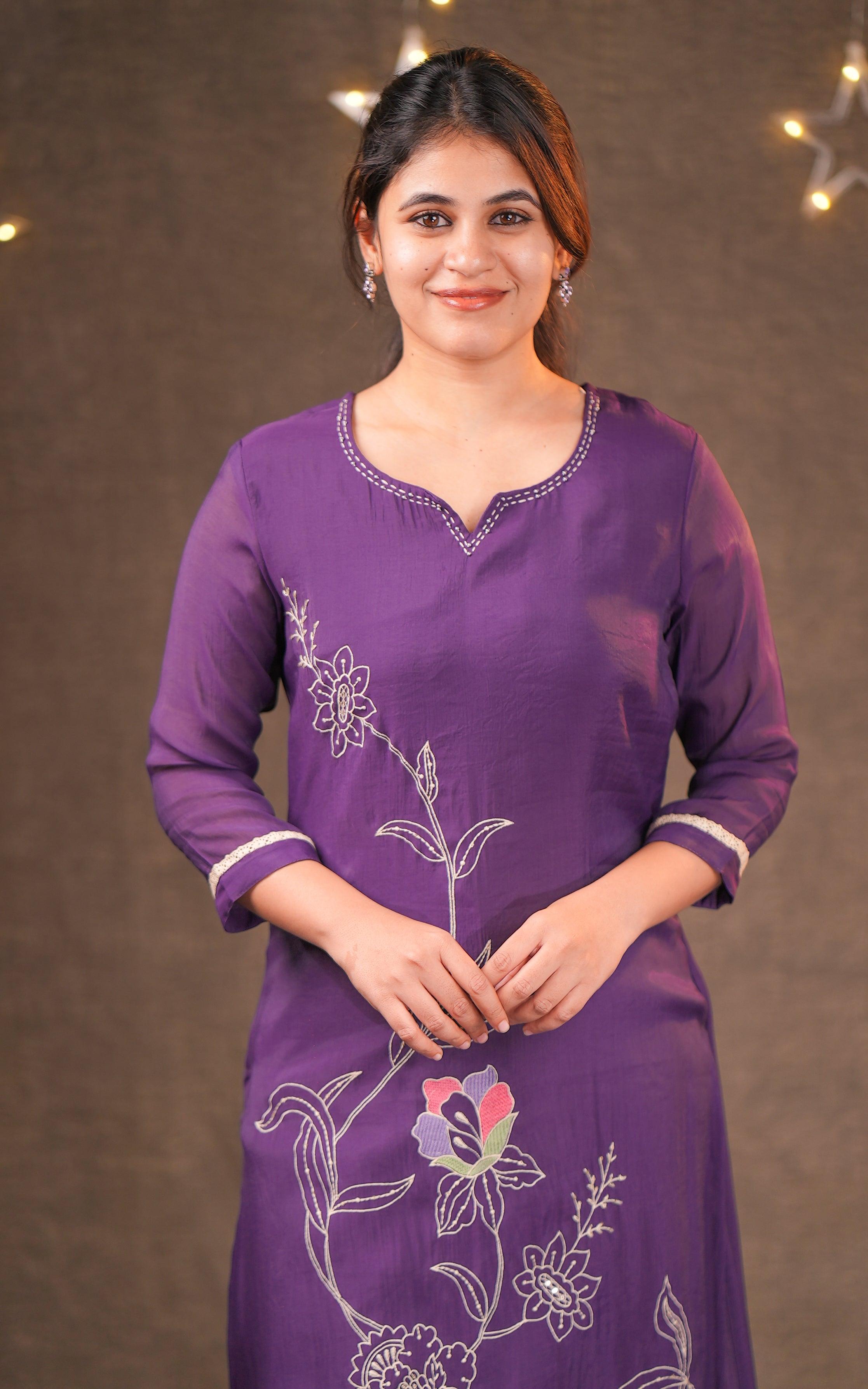 purple straight cut kurti for women