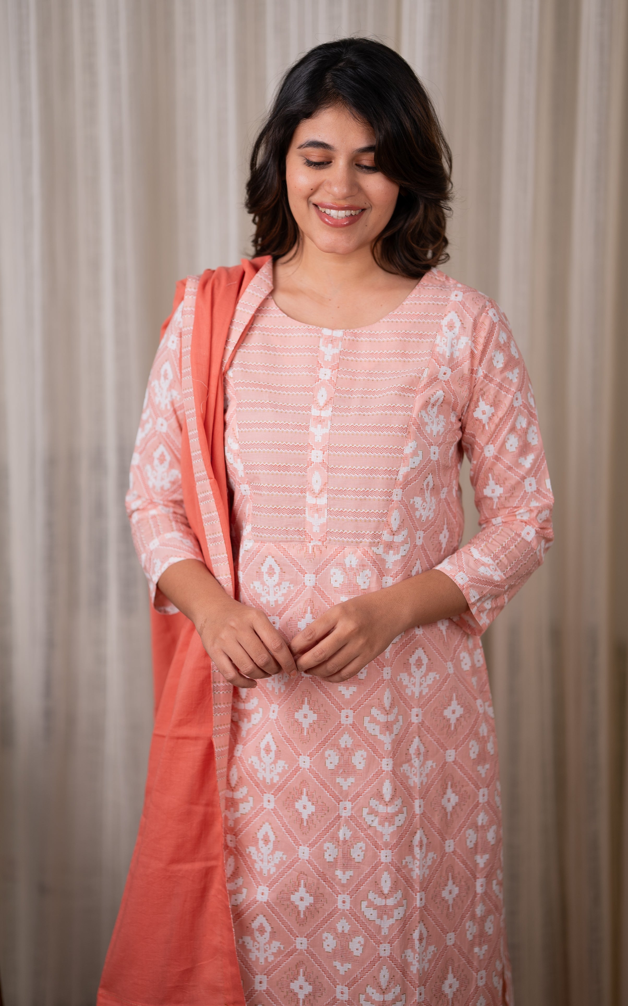 Shanthi Peach (Kurti+Pant+Dupatta) KURTIS instore