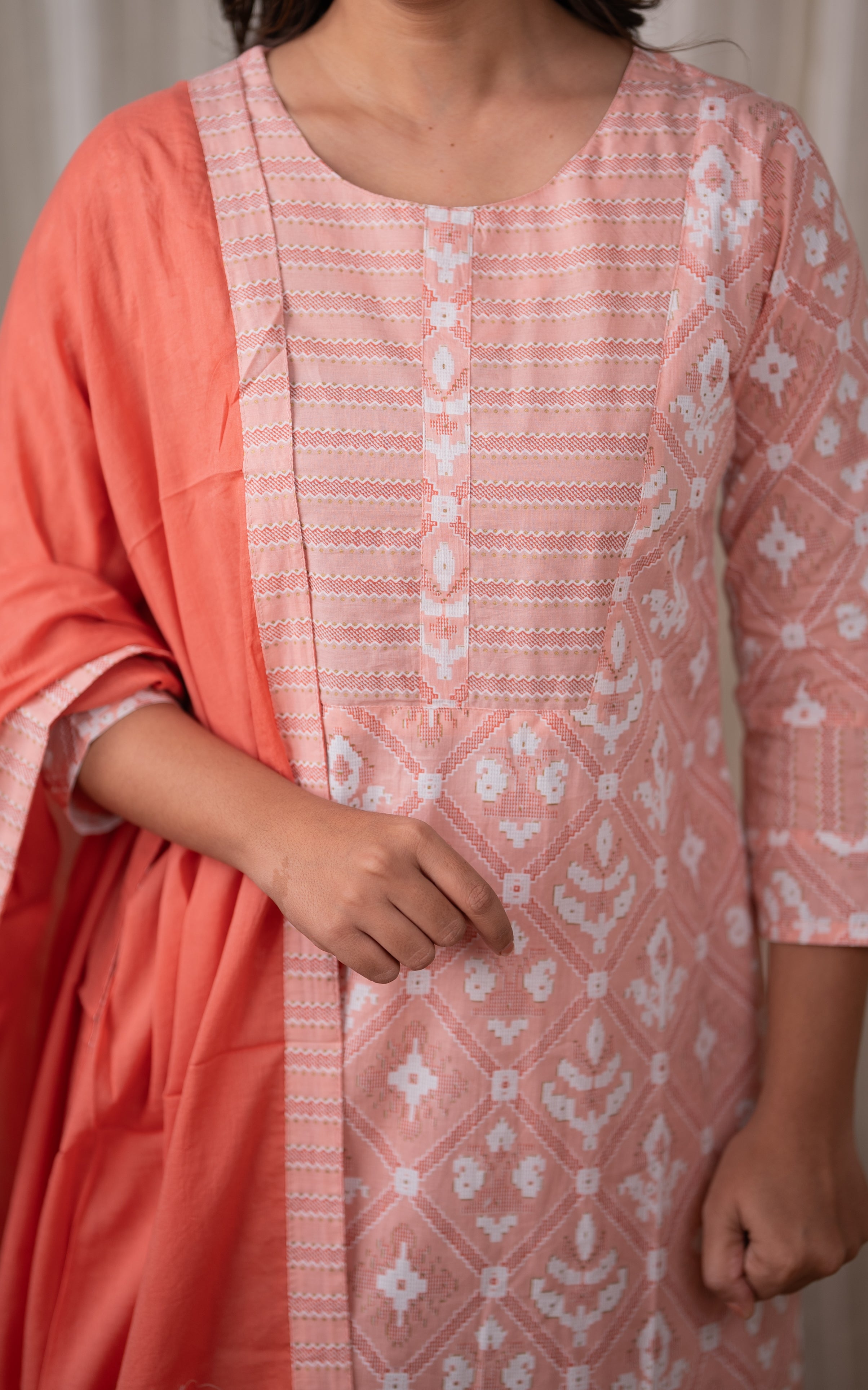 Shanthi Peach (Kurti+Pant+Dupatta) KURTIS instore
