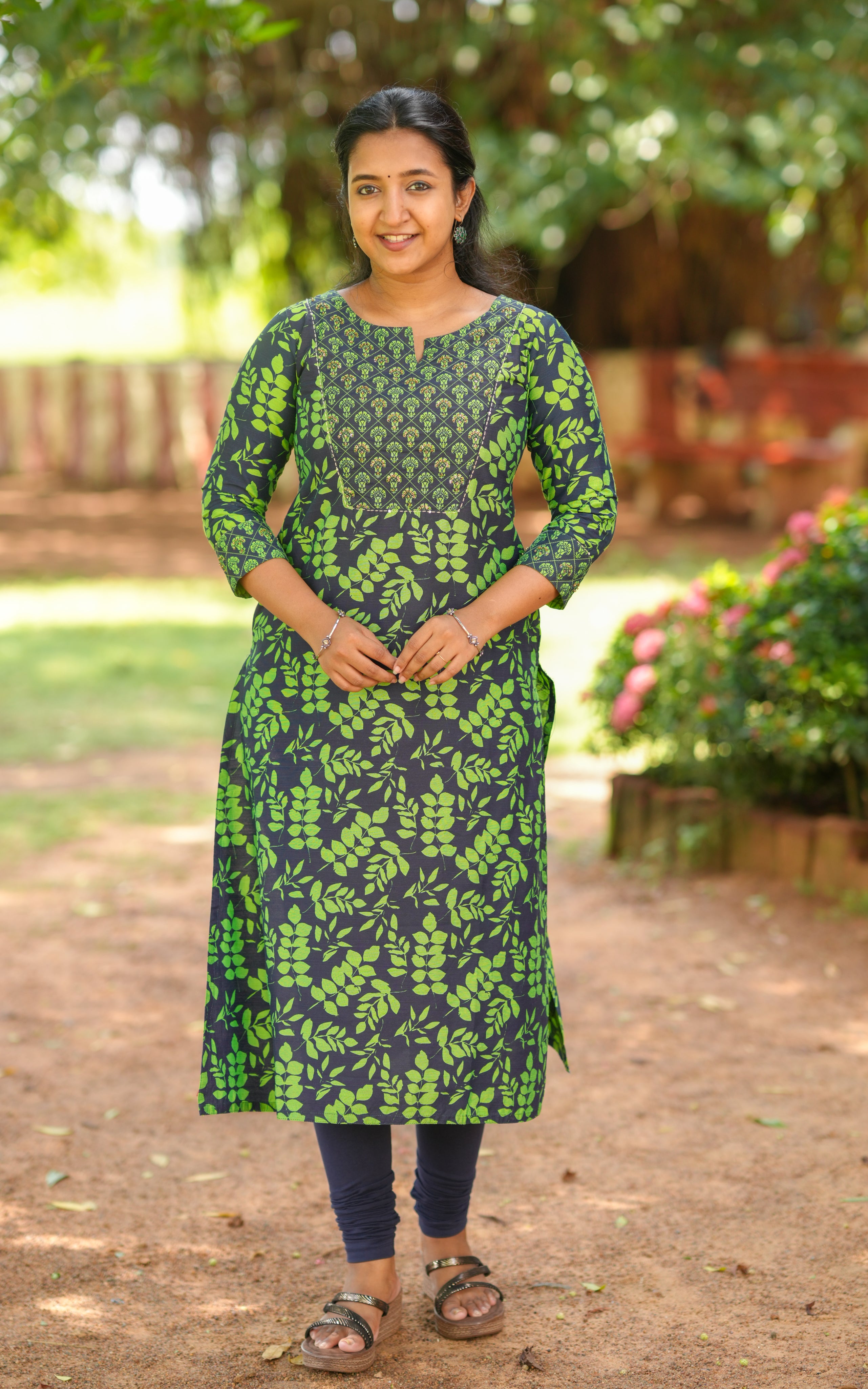Navy blue printed kurti for women