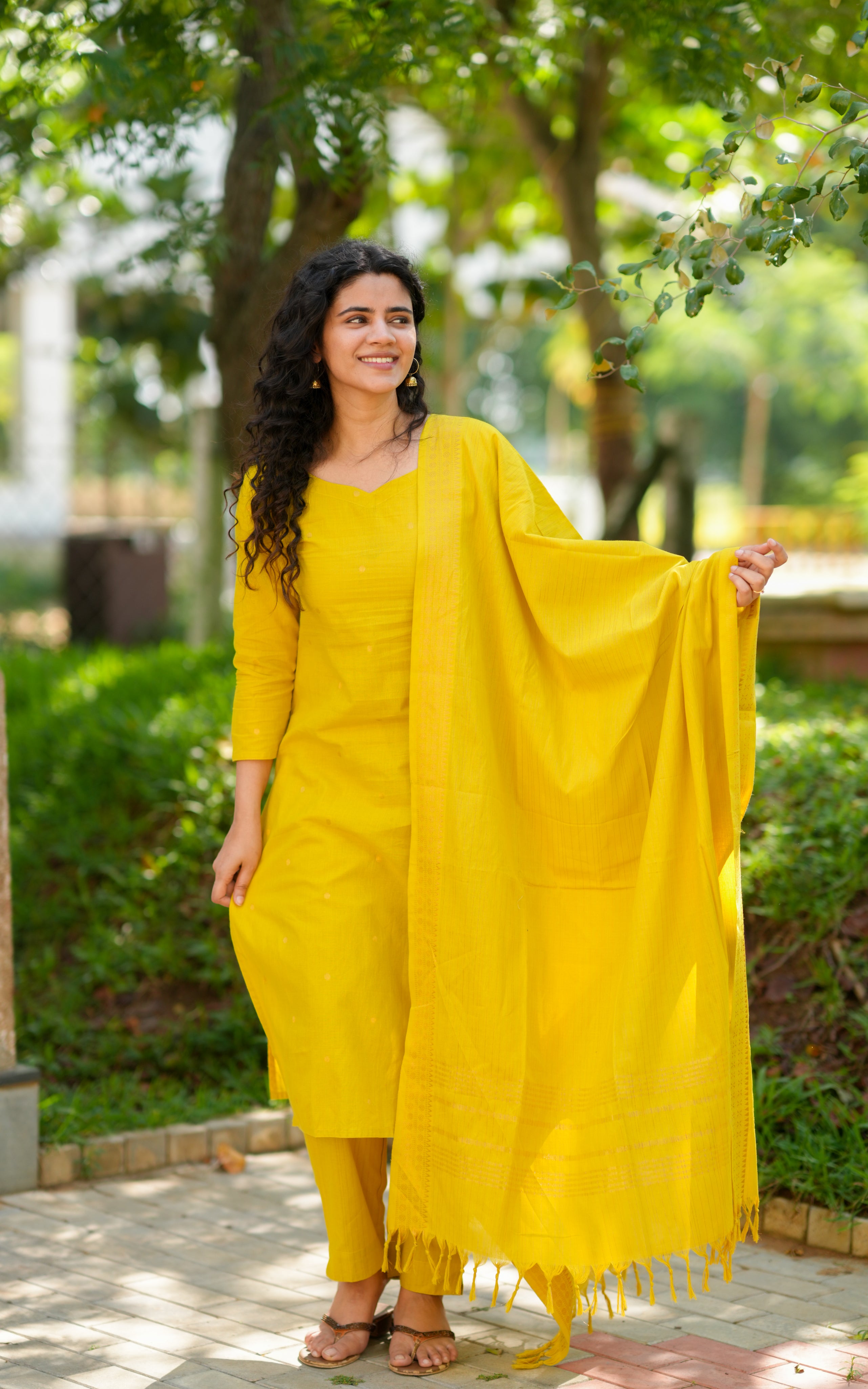 Farah Lemon Yellow (Kurti+Pant+Dupatta)