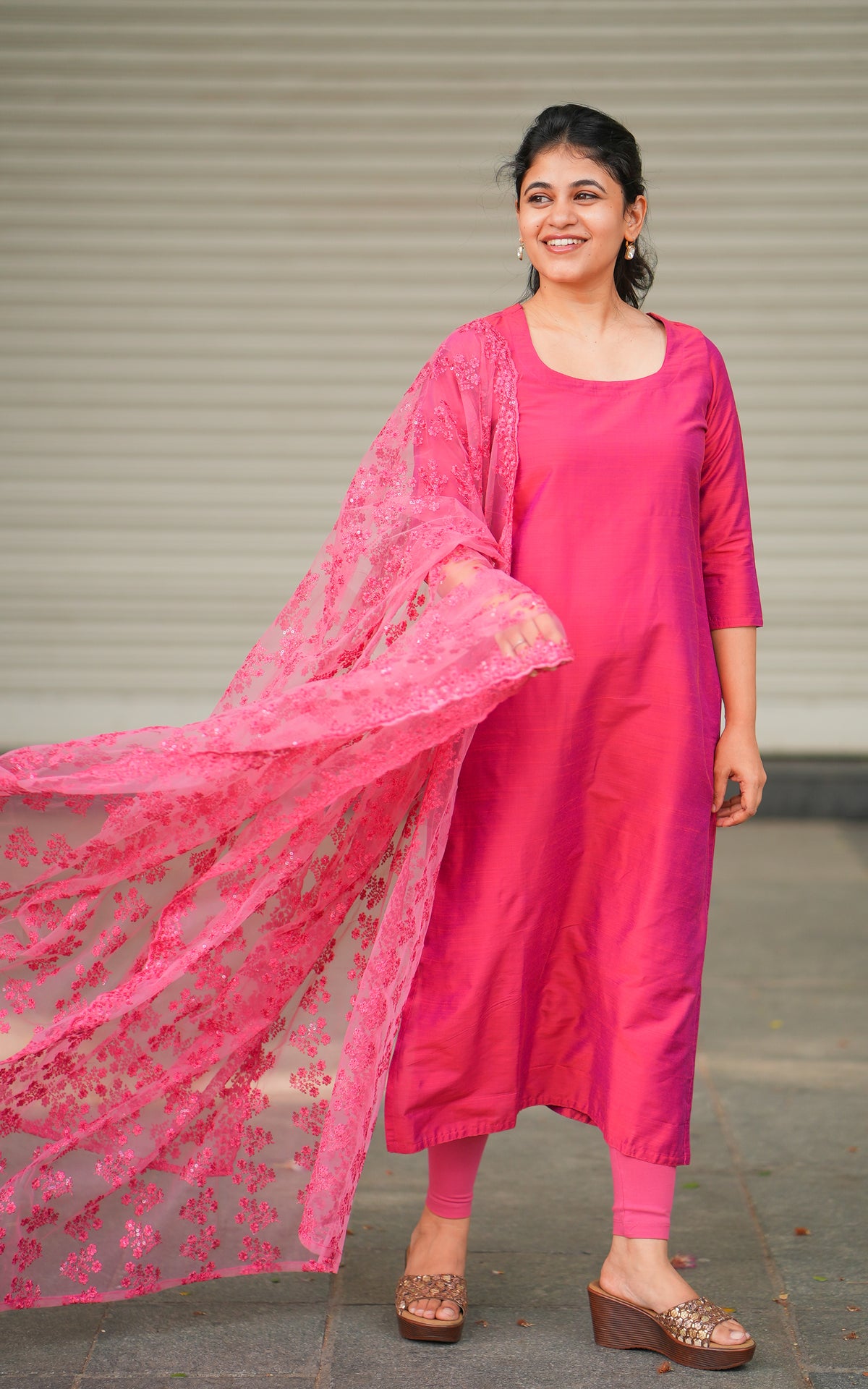 Pink Nirame (Kurti+Dupatta)