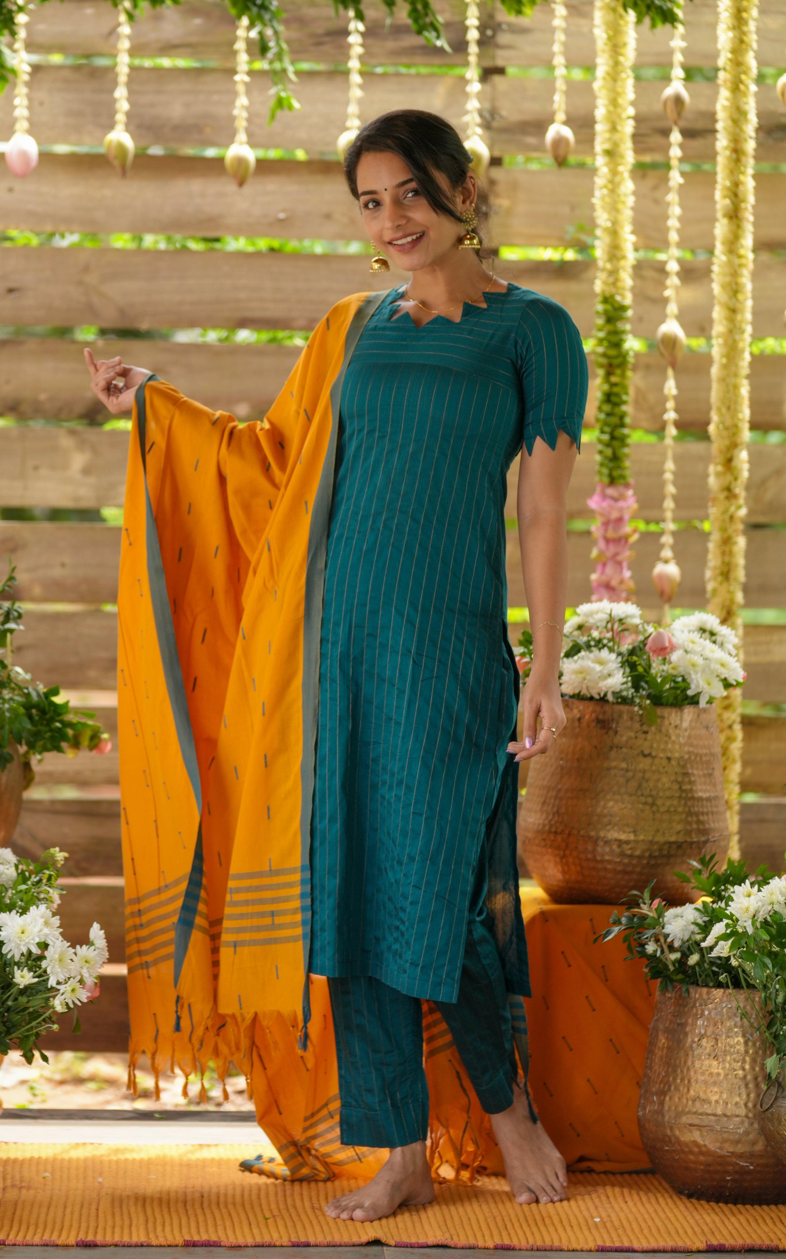 Straight kurti with dupatta and pants