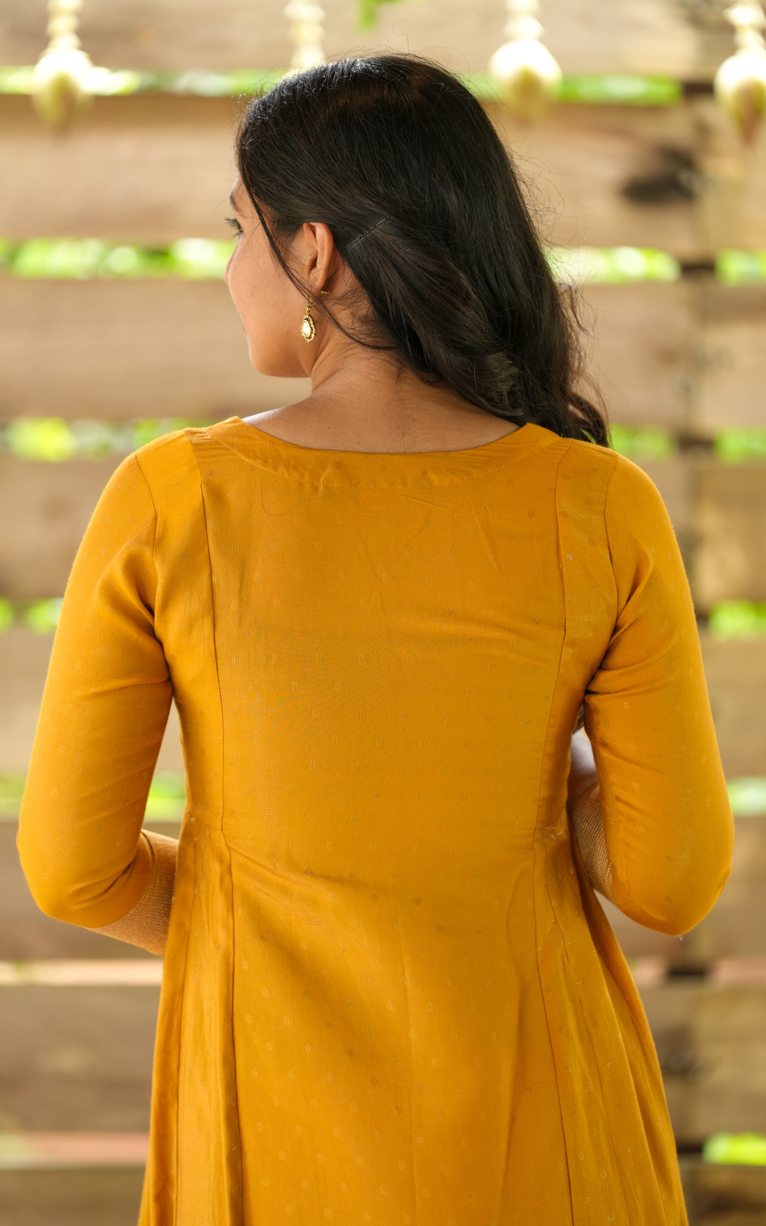 Instore - Mustard Silk Cotton Full Flared Anarkali Kurti, Festive Ethnic Wear
